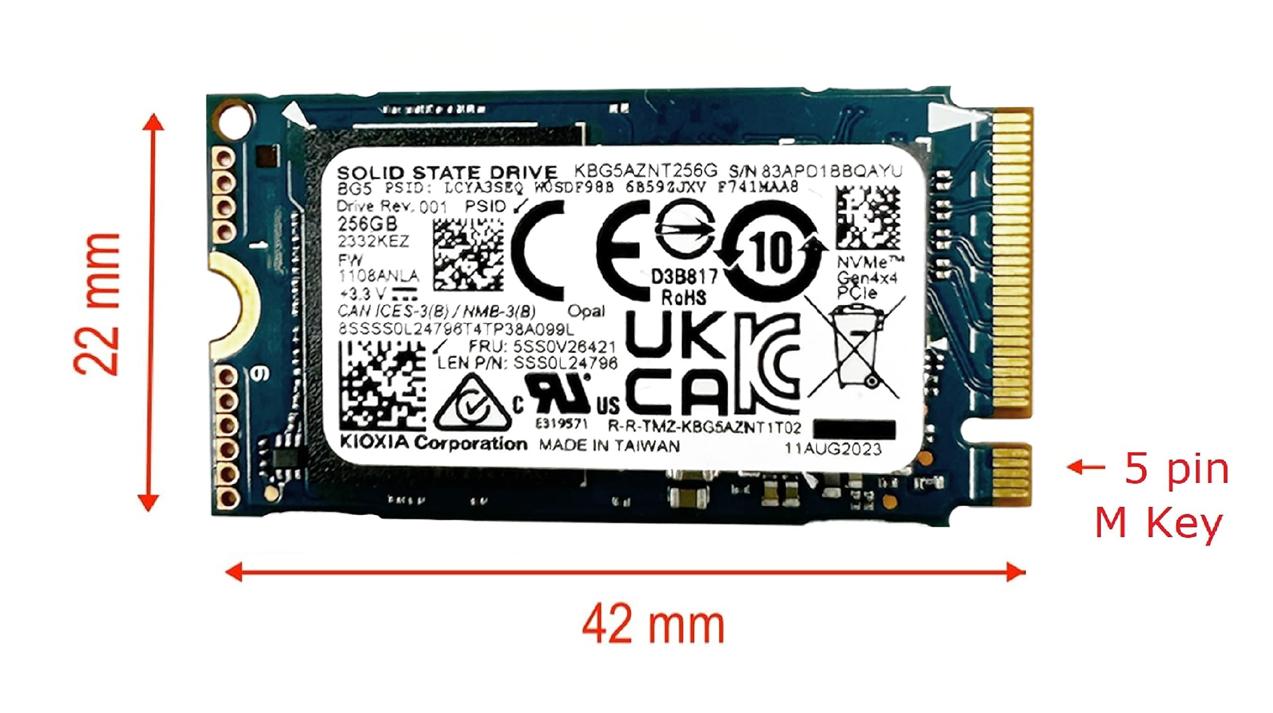 Oem Kioxia 256Gb M.2 Pci E Nvme Ssd Internal Kbg5Aznt256G Solid State Drive 42Mm 2242 Form Factor M Key