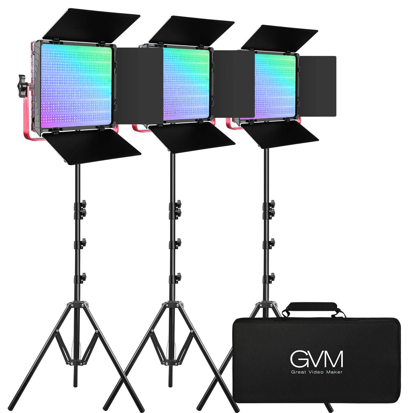 Gvm Rgb Led Video Light, 50W Video Lighting Kit With App Control, 1200D Photography Lighting Kit For Youtube Studio, 3 Packs Led