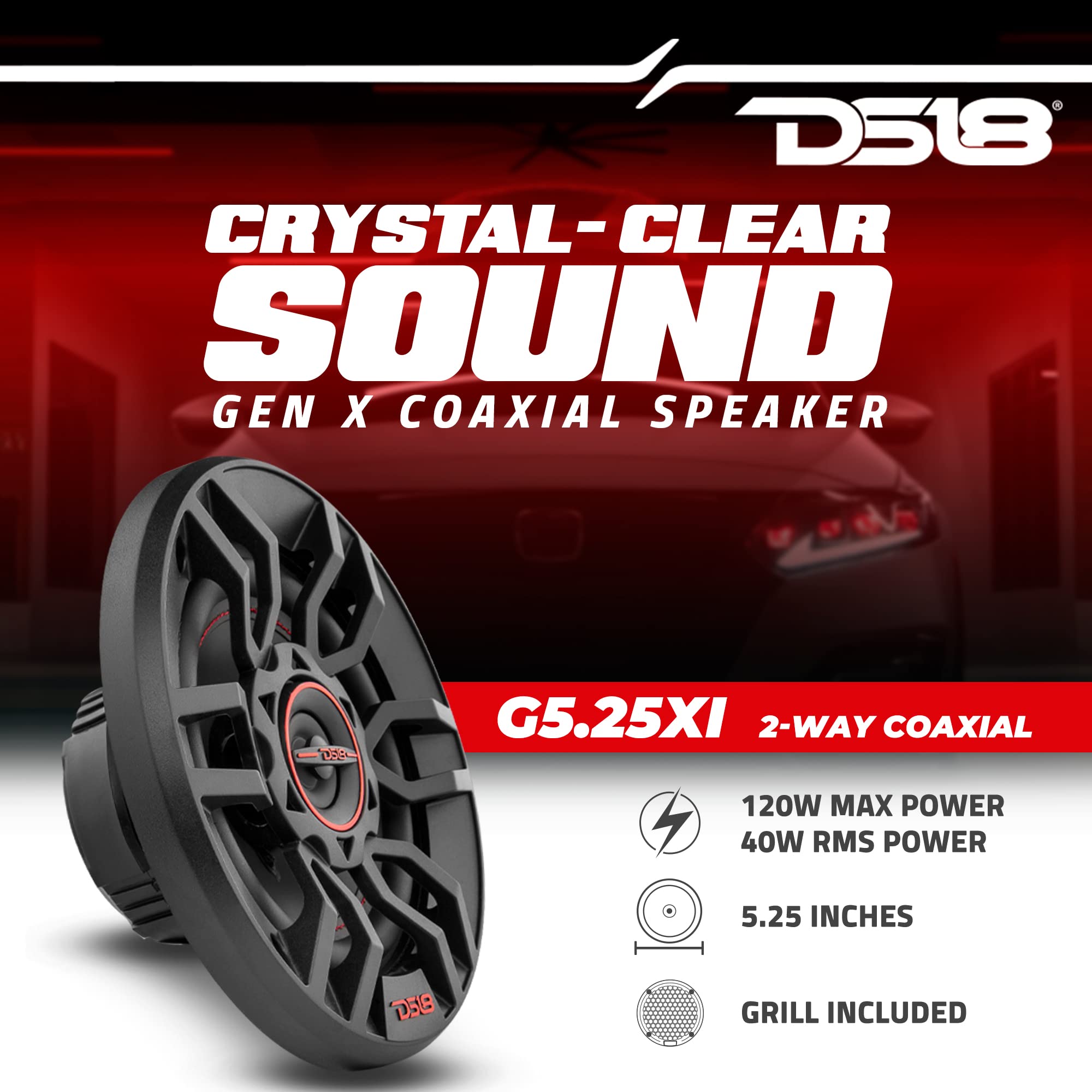 Ds18 G5.25Xi Gen-X Car Audio 5.25 2-Way Coaxial Speakers 135 Watts Max 4-Ohm - 5.25 Inches Full Range Speakers With Dome Tweeter