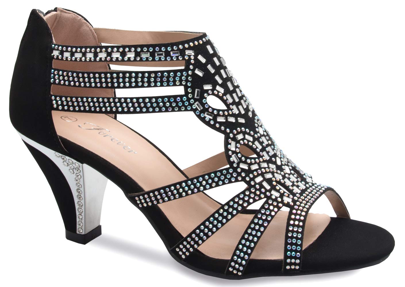 Olivia K Womens Open Toe Strappy Rhinestone Dress Sandal Low Heel Wedding Shoes White Glitter  Adorable, Comfortable