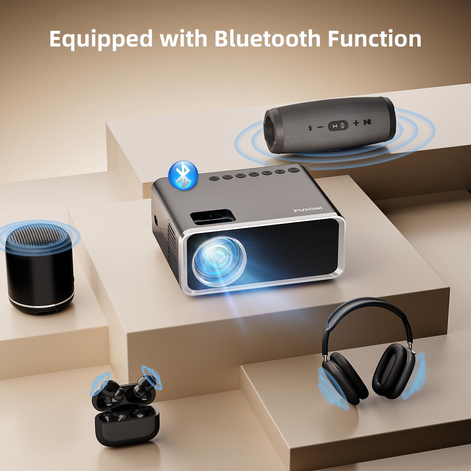 Fudoni Projector With Wifi And Bluetooth, Upgraded 5G Portable Projectors 4K Supported Native 1080P 12000L, Outdoor Led Movie Pr