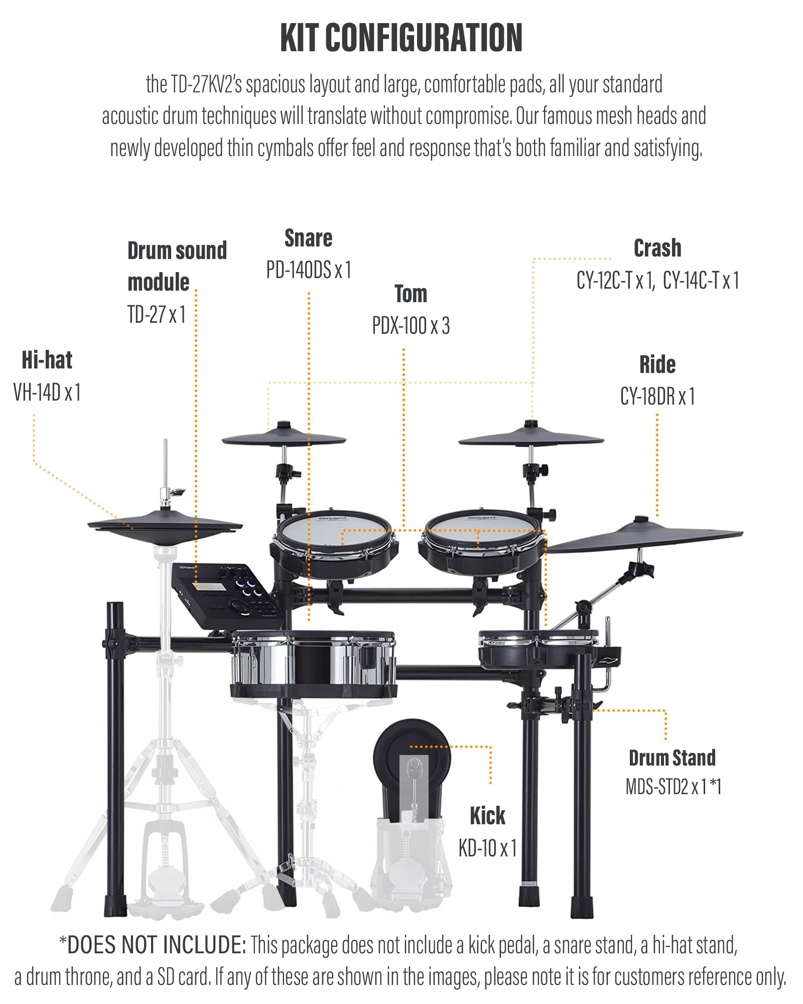 Roland V-Drums Td-27Kv2 Electronic Drum Set Bundle With Drum Throne, Drumstick Bag, Audio Cable, 3 Pairs Of Drumsticks And Austi