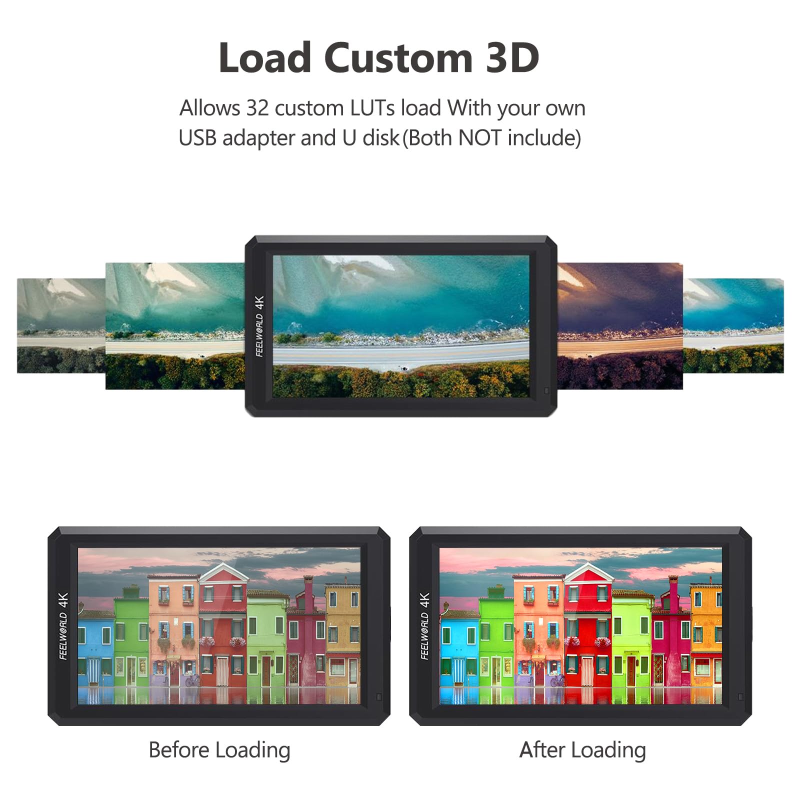 Feelworld F6 On Camera Monitor Bundle 6 Inch Video Assit Monitor,4K Hdmi Filed Monitor With With All Waveform,3D Lut Load (Inclu