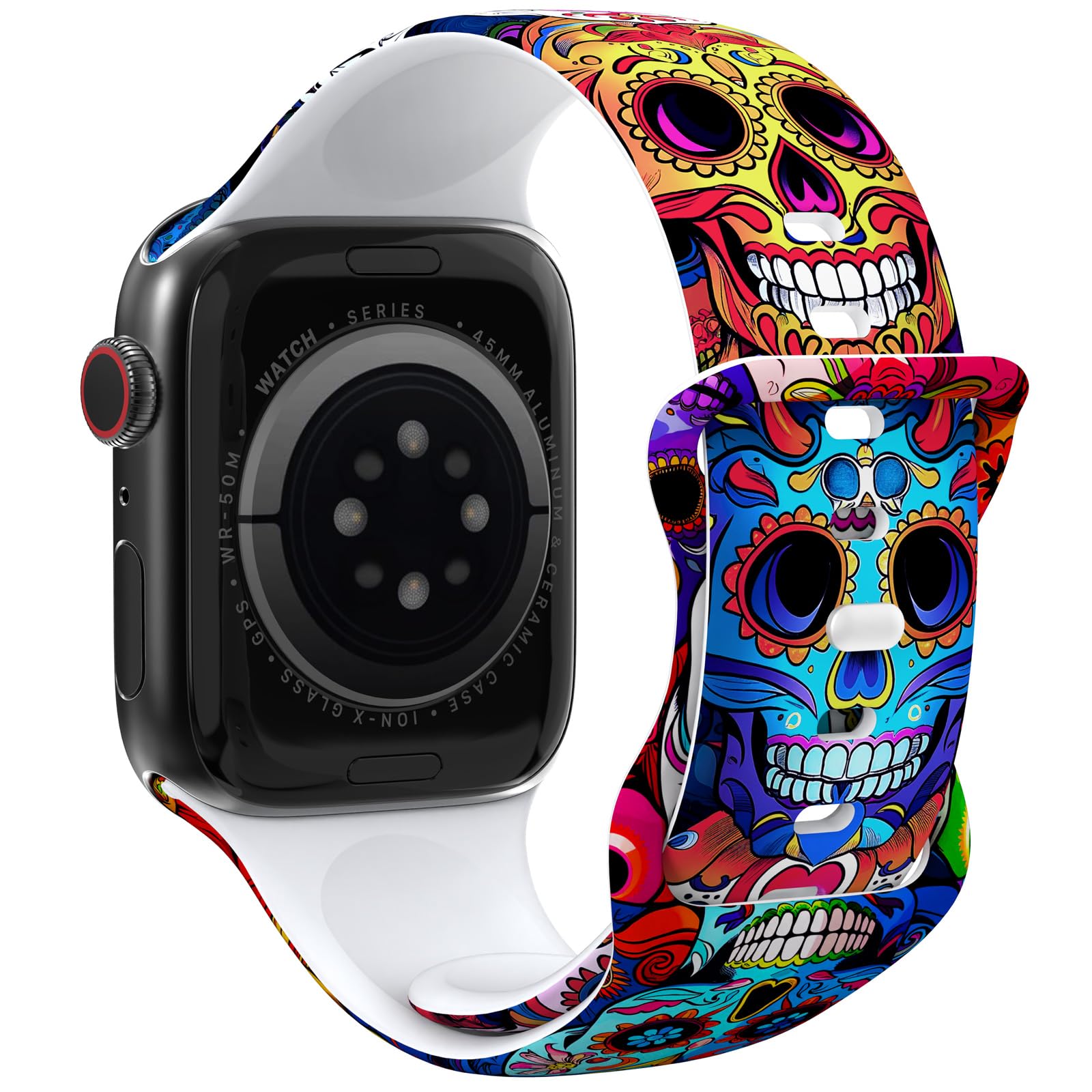 THONWO Skull Design Watch Band Compatible with Apple Watch Bands 38mm 40mm 41mm 42mm 44mm 45mm 46mm 49mm , Soft Silicone Sport B