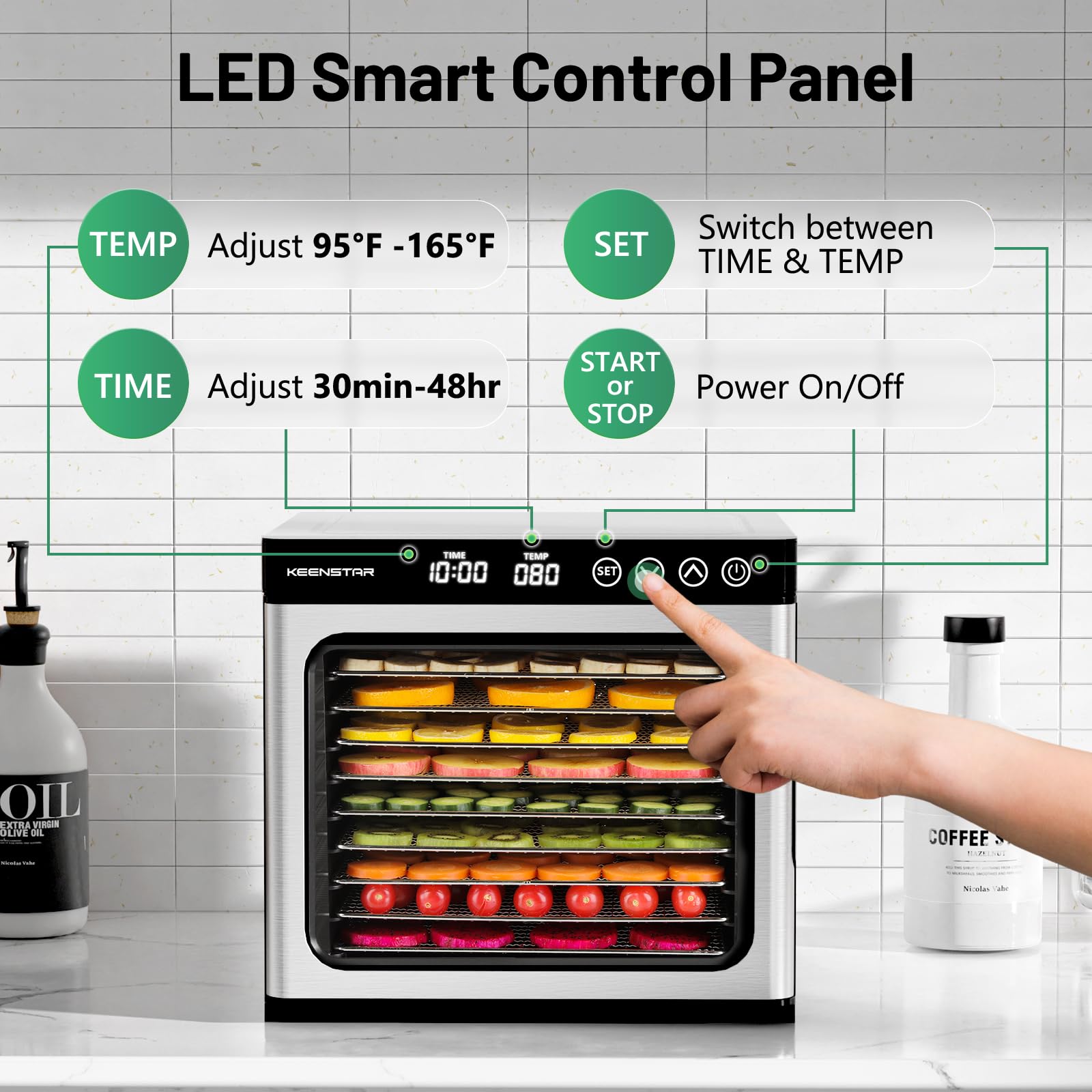 Food Dehydrator Machine, 9 Stainless Steel Trays Jerky Dryer With Digital Adjustable Timer & Temperature Control, Dryer Machine