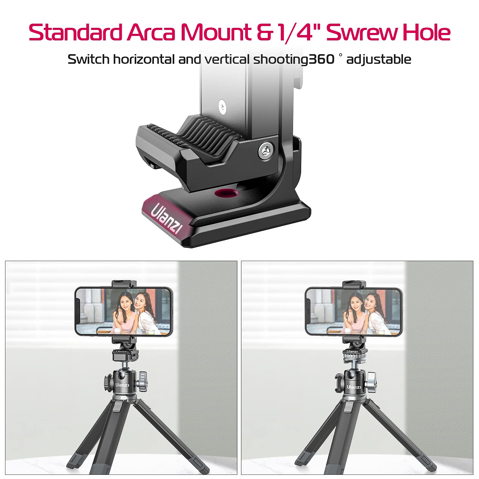 Metal Phone Tripod Mount 3 Cold Shoes & Arca Port, 360� Smartphone Tripod Adapter For Iphone Samsung Cell Phone Stand Holder For Desktop Tripod Video Live Streaming Vlogging Rig