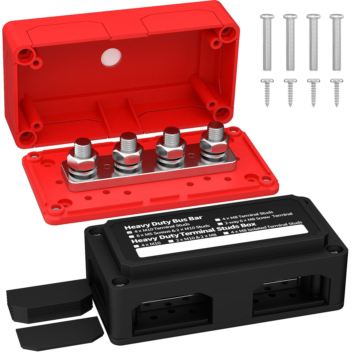 Joinfworld 300A Bus Bar 12V Dc Waterproof Power Distribution Block With 4 X 3/8'' Studs, Heavy Duty Marine Battery Bus Bar Termi
