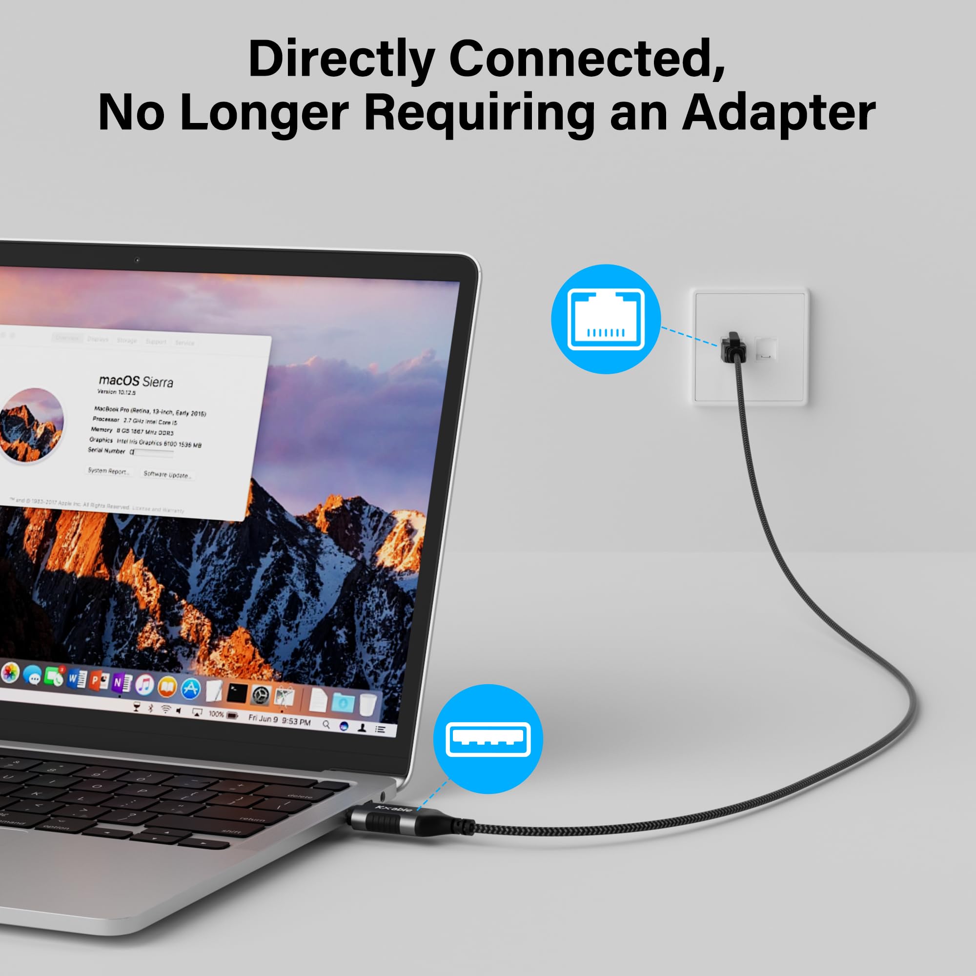 Slim Usb To Ethernet Cable 6 Ft, Usb 3.0 A To Rj45 Thin Cord, Directly Connected, Aluminum, Braided, Ofc, Usb To Rj45 Gigabit La