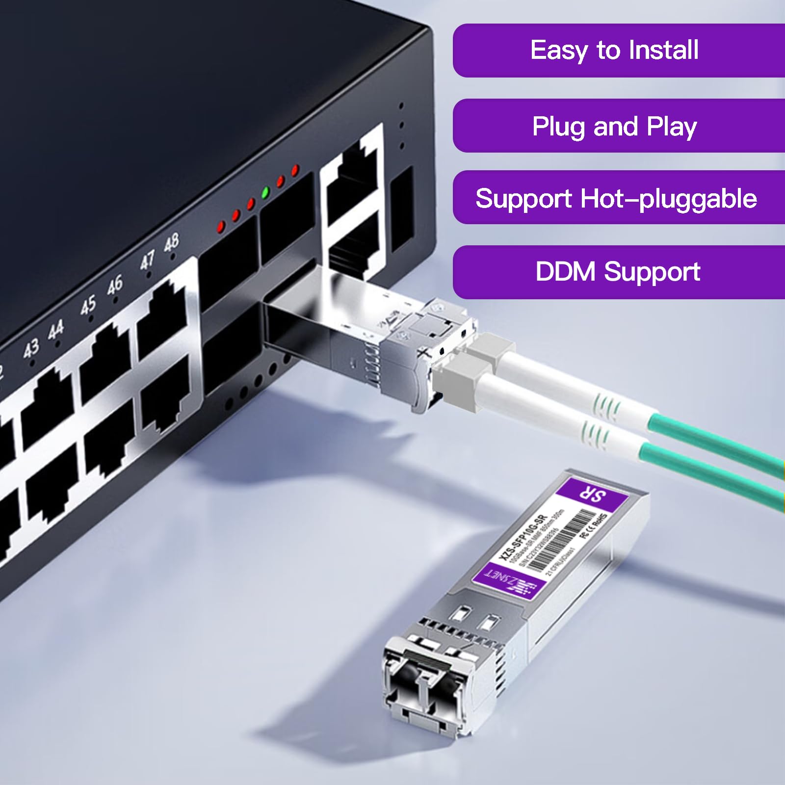 Xzsnet 10Gbase-Sr Sfp+ Transceiver, 10G Sfp+ To Lc Multimode Fiber Module Compatible With Cisco Sfp-10G-Sr, Ubiquiti Unifi Uf-Mm