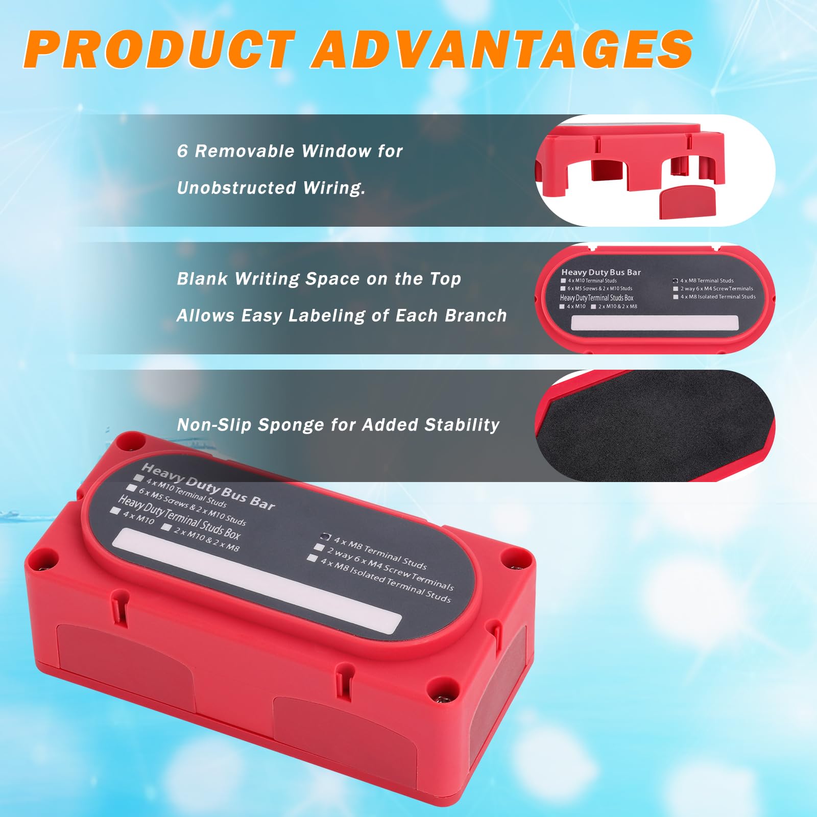 300A Heavy Duty Module Bus Bar, 12V 24V 48V Dc Power Distribution Block With 4 X 5/16'' (M8) Studs, Gift 12Pcs Cable Lugs And 20