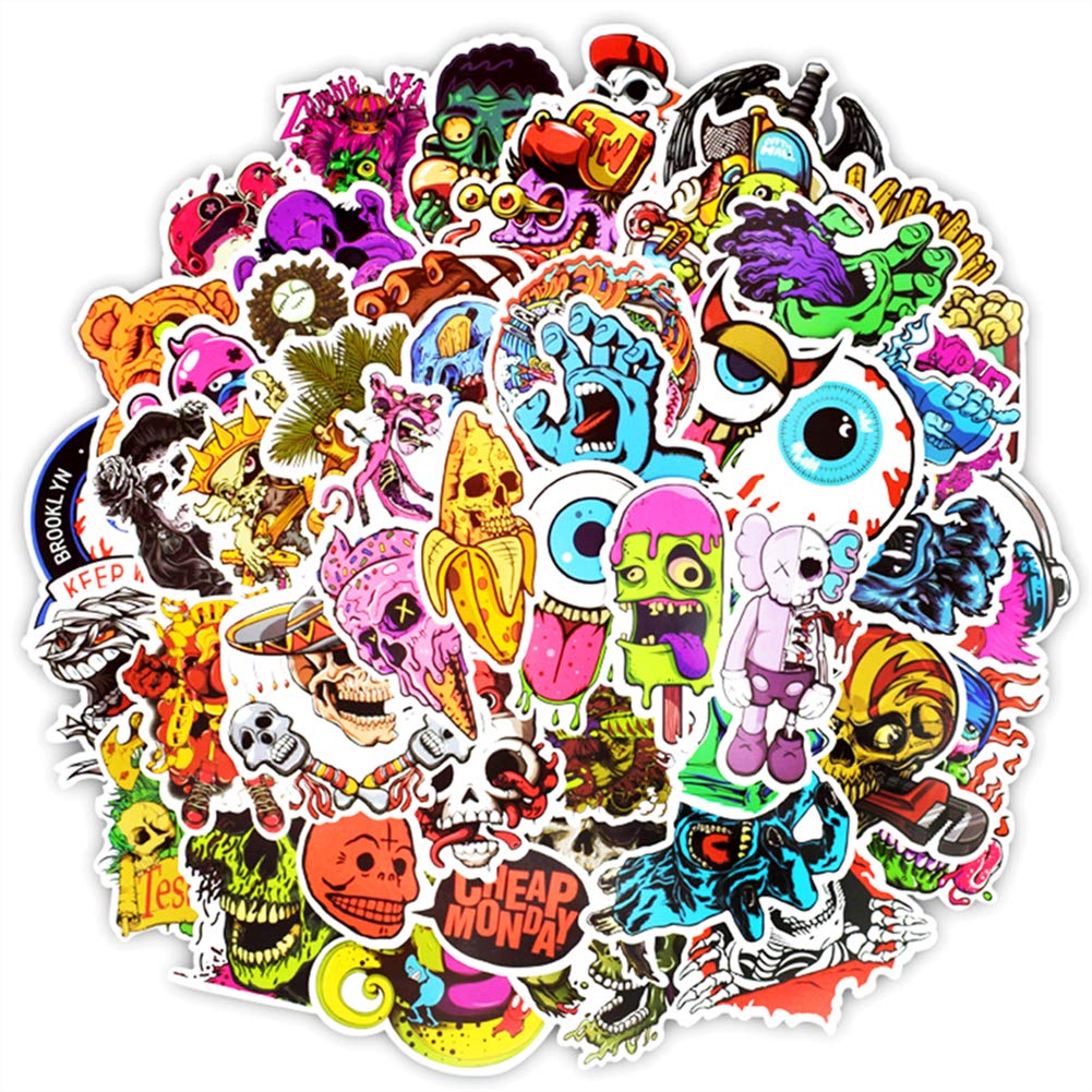 Vinyl Horror Stickers 50 Pcs Scary Stickers Pack Horror Decals Stoner Stickers For Laptop Ipad Car Luggages Water Bottle Helmet