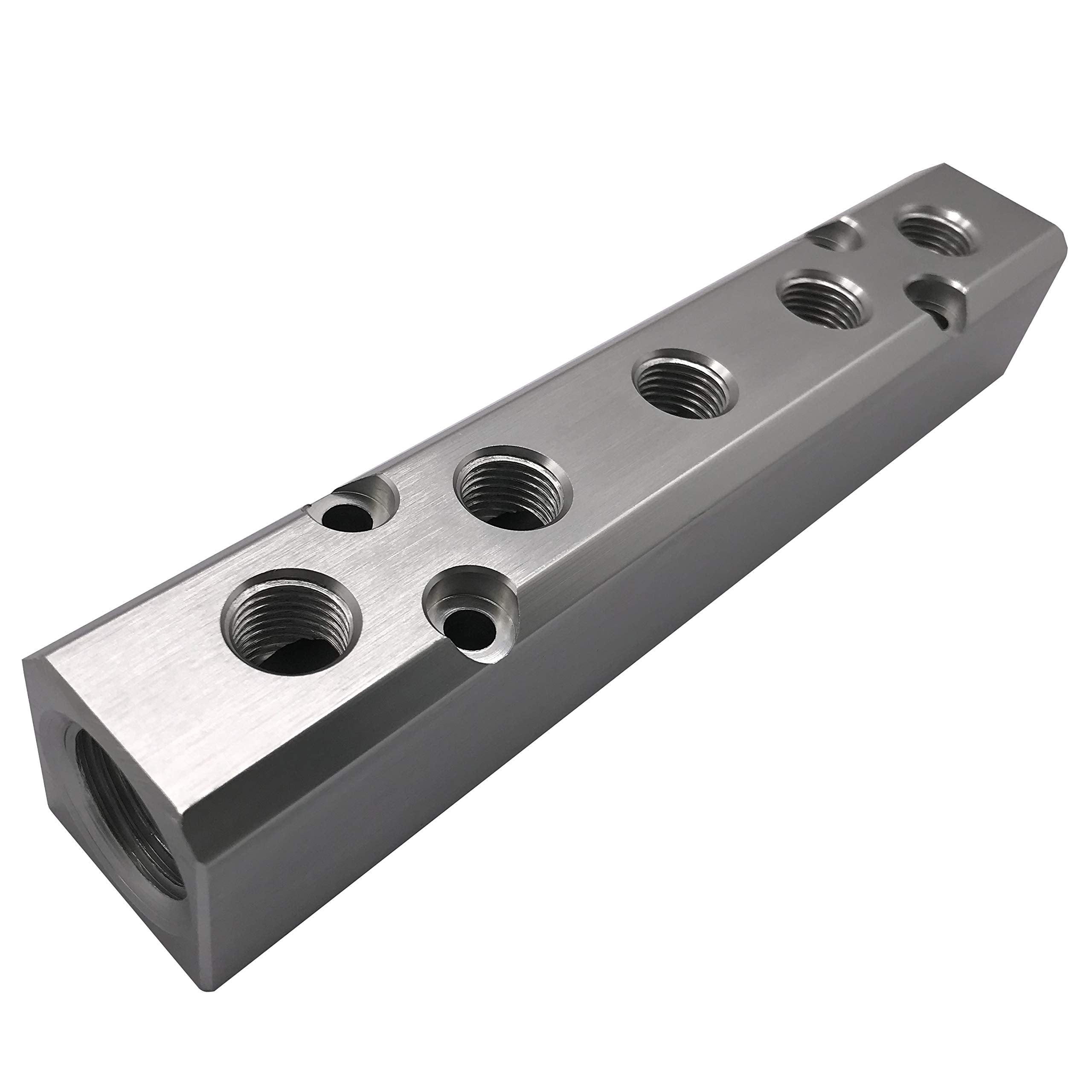 5 Way Pneumatic Manifold Air Distribution Block, G1/2 Supply Port, G1/4 Inch Output Port, Aluminum Alloy