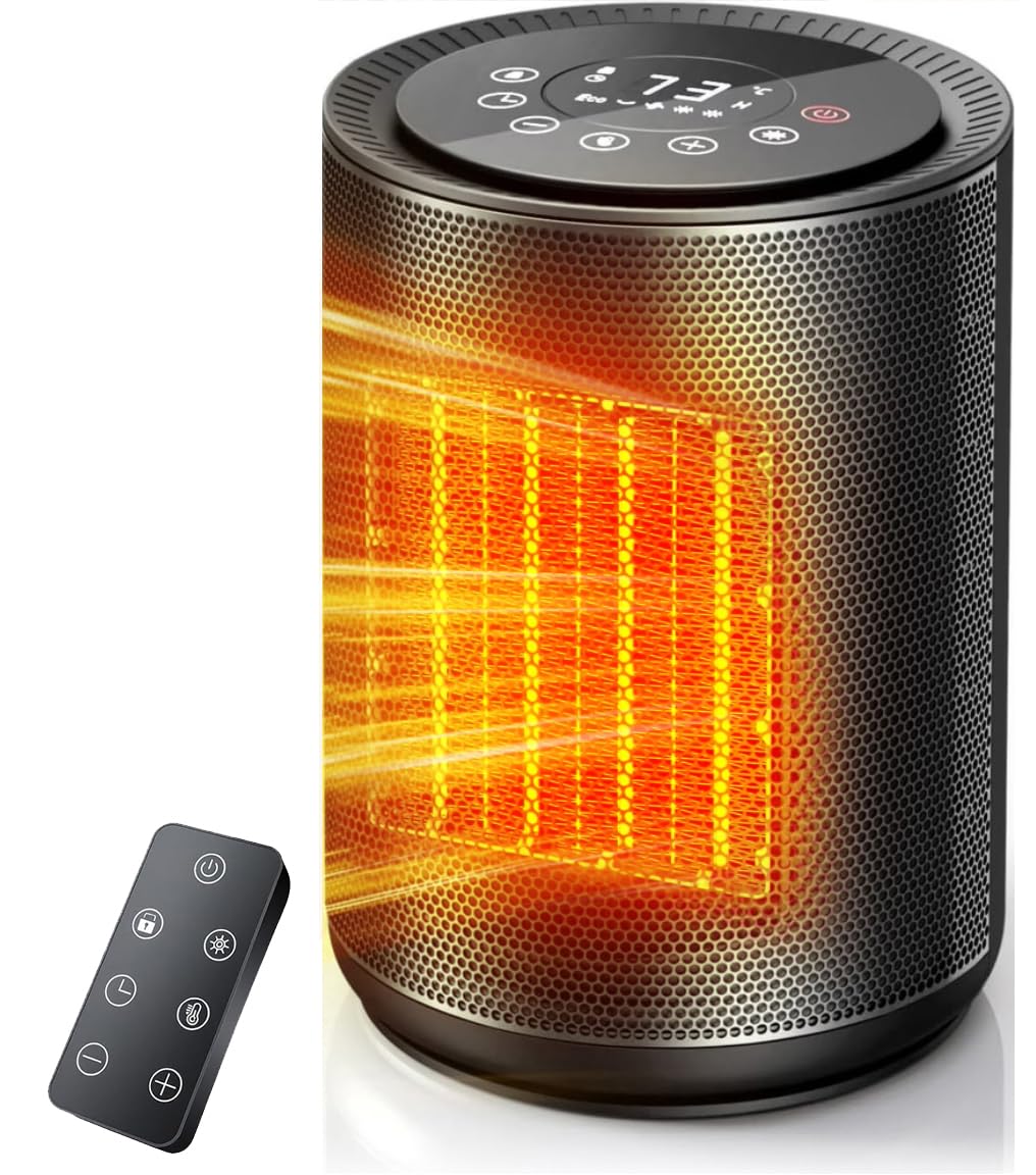 Electactic Small Space Heaters for Indoor Use, Mini Portable Electric Heaters Fan with Thermostat & Remote, LED Touch Screen, 24