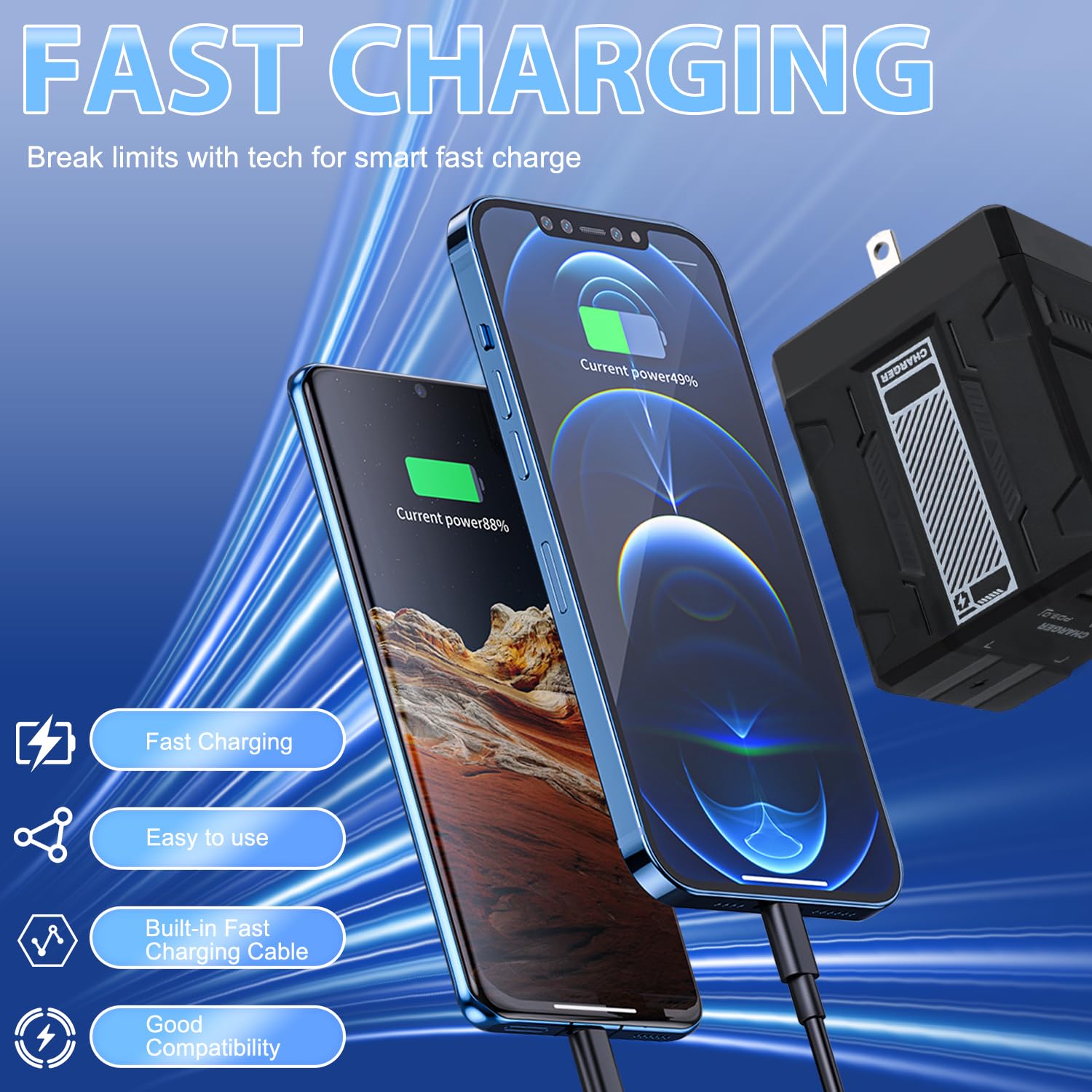 2 In 1 Compatible With 120W Fast Charger, 2025 New Retractable Wall Fast Charger Module, Portablecharger With All In 1 Foldable