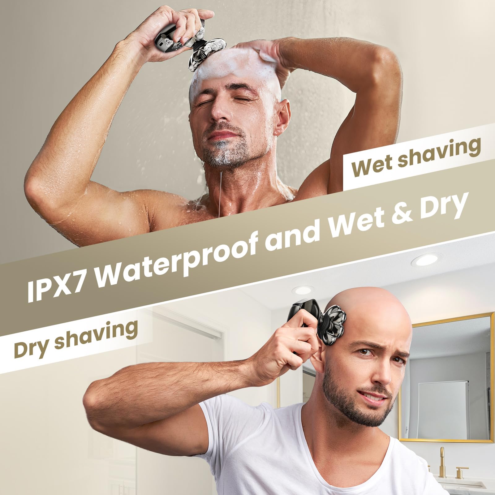 7D Head Shavers For Bald Men, Shpavver Detachable Head Shaver Led Display Dry Wet Bald Head Shavers, Ipx7 Waterproof Head Shaver