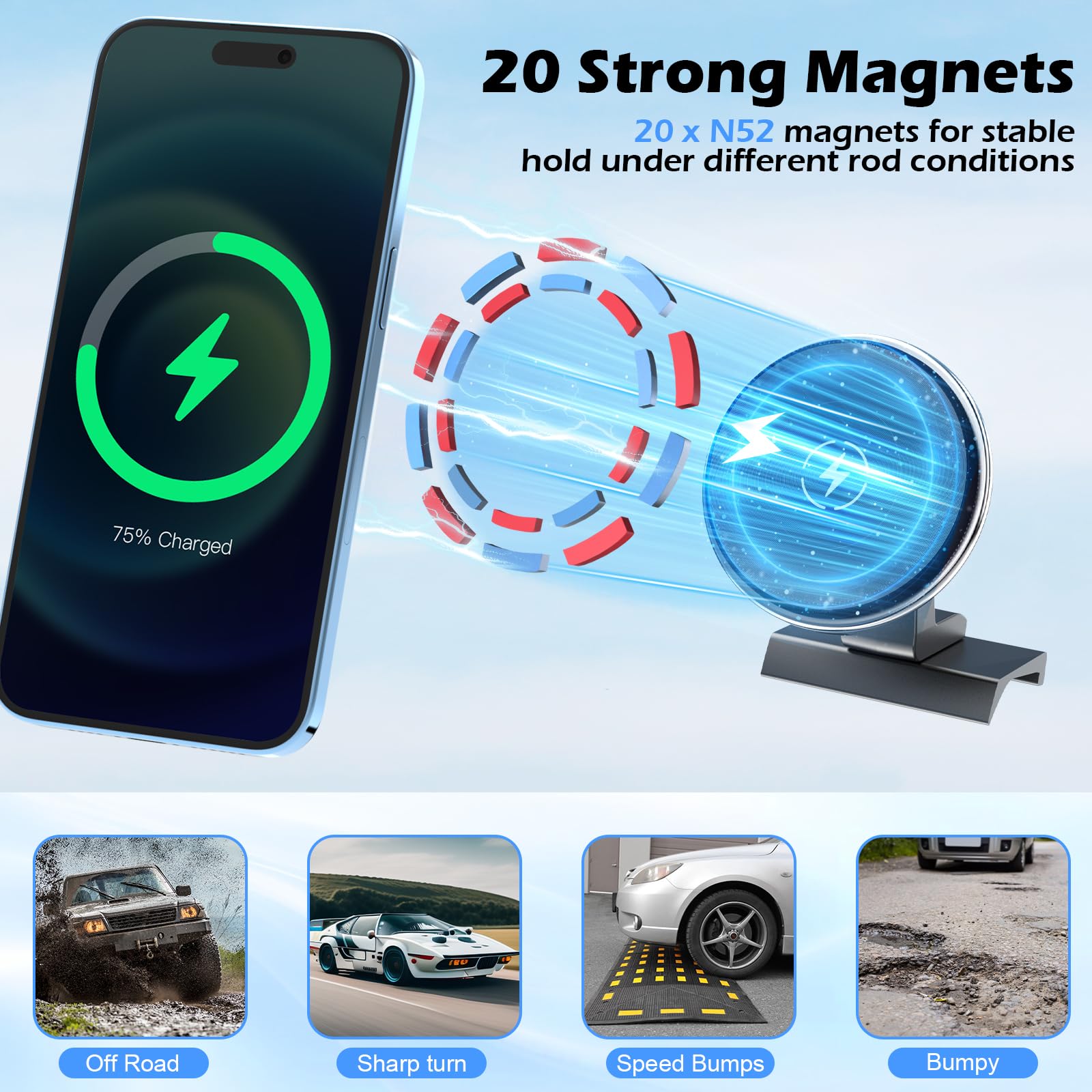 Kaishengyuan Wirless Charger Magnetic Phone Holder For Toyota Tacoma 2016-2023, 3Rd Gen Tacoma Dashboard Clip Cell Phone Cradles