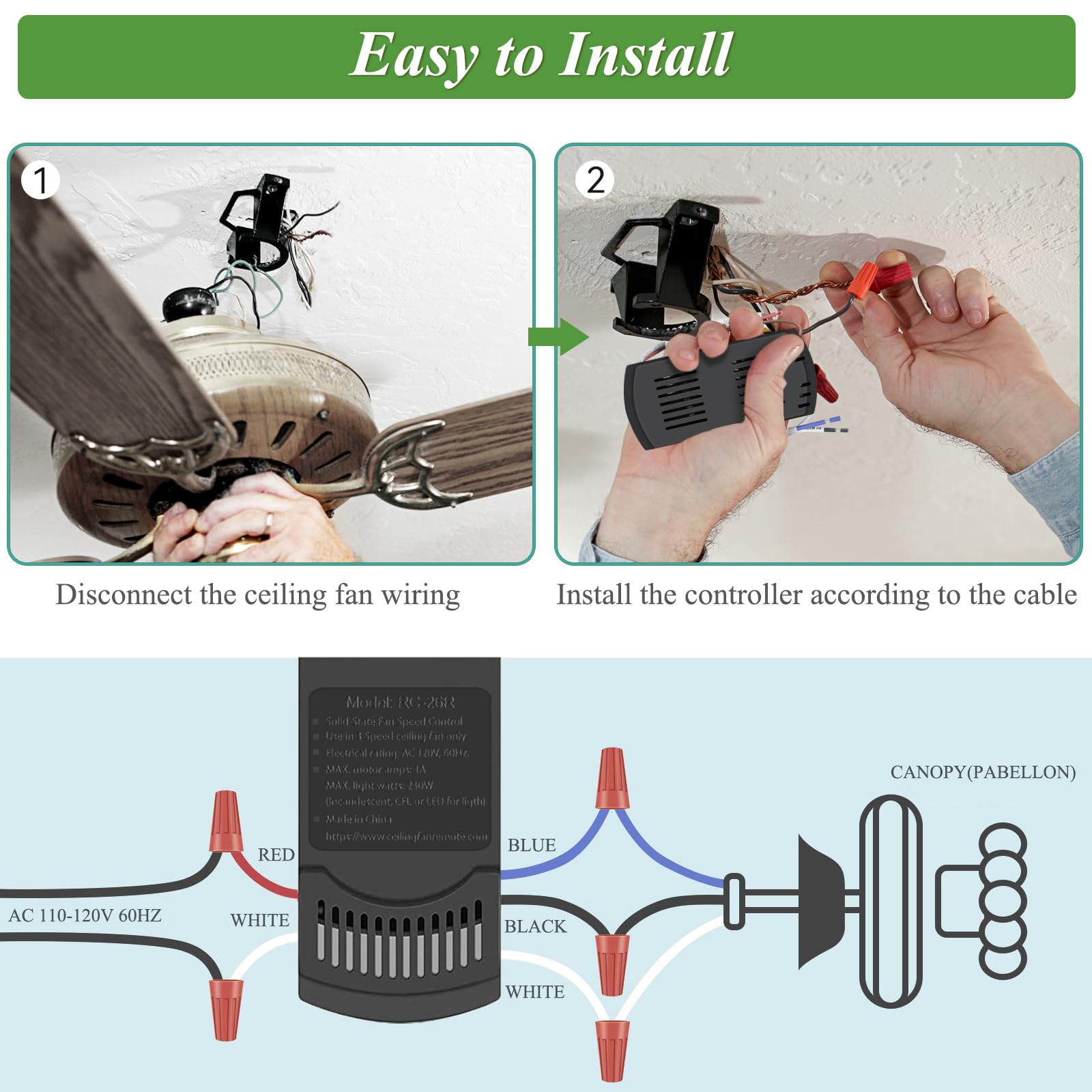 Corebay Ceiling Fan Remote Control & Dimmer Switch, Universal Fan Remote Control Kit With 3 Speed, 2 8H Timming, Compatible With