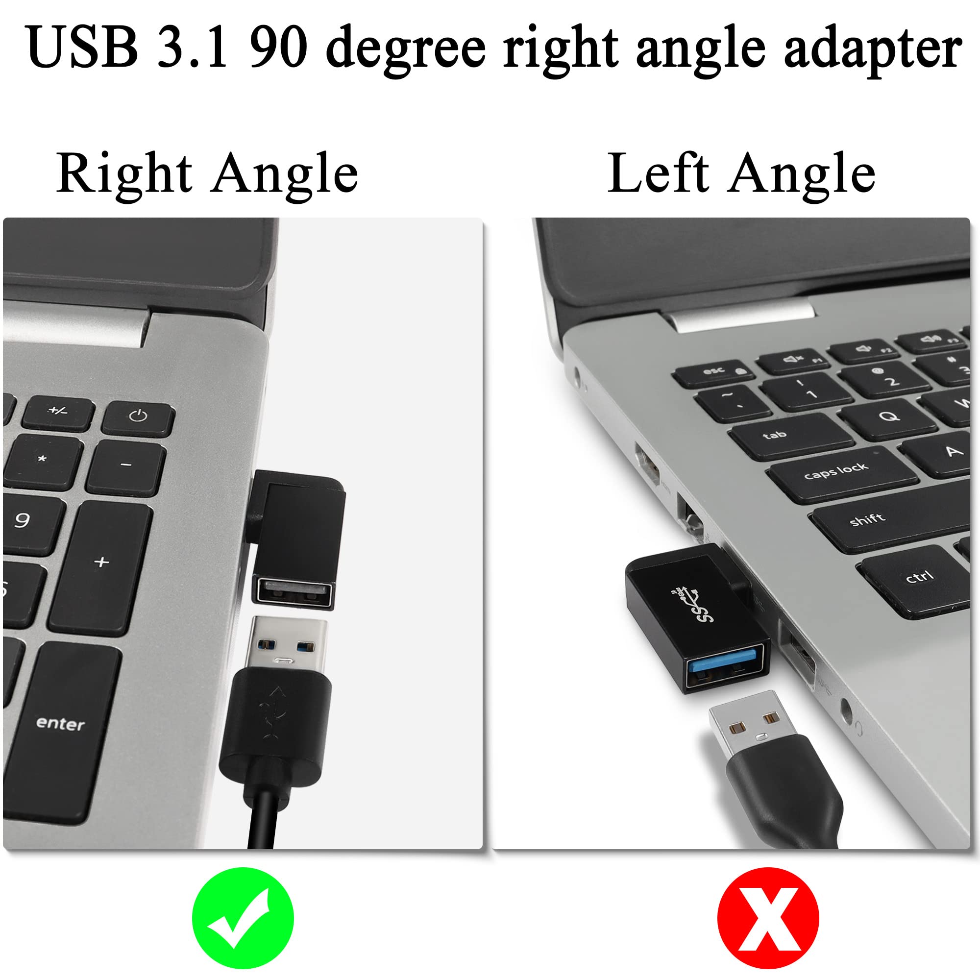 Qianrenon 90�Angle Usb 3.1 Adapter 10Gbps Usb 3.1 Male To Female Right Angle Connector Usb A 3.1 L Angle Converter Coupler, Support Data Transfer Otg 3A Charging, 2Pcs(Right Angle Side Bend)