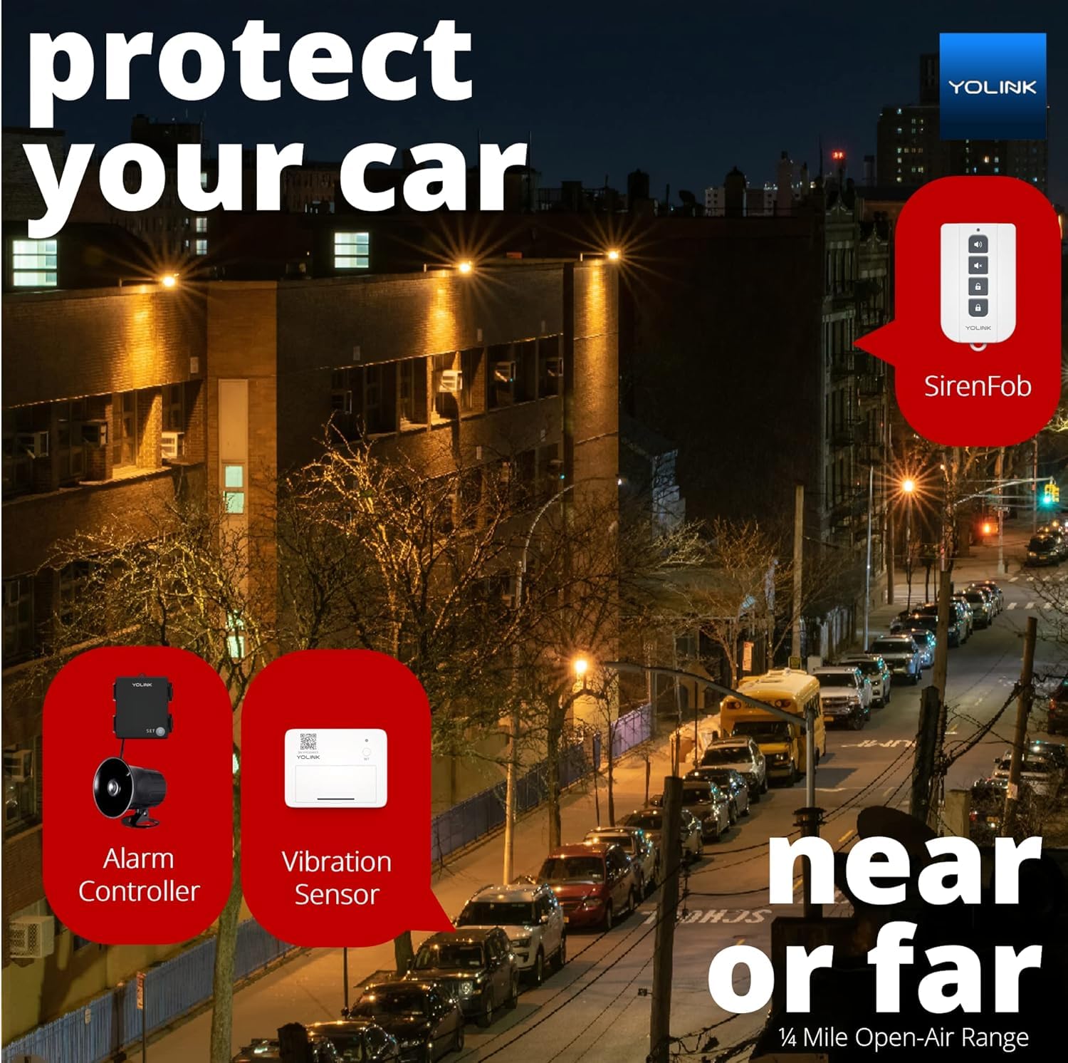 Yolink Sirenfob, 1/4 Mile Open Air Range Siren Controller, Panic Button, Smart Buttons Fob For Use With Yolink Siren Products