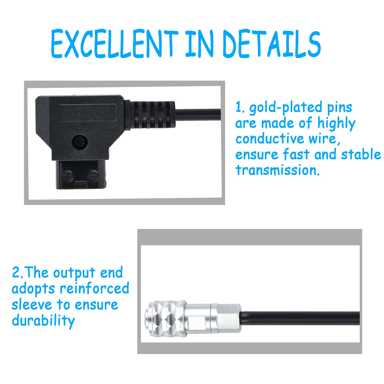 Yoidesu Dtap Power Cable 2 Pin Female To P Tap, Bmpcc To D Tap 4K Camera Cable Connector, For 4K, For Gold Mount V Mount Battery, D Tap To Bmpcc 4K Power Cable(1M)