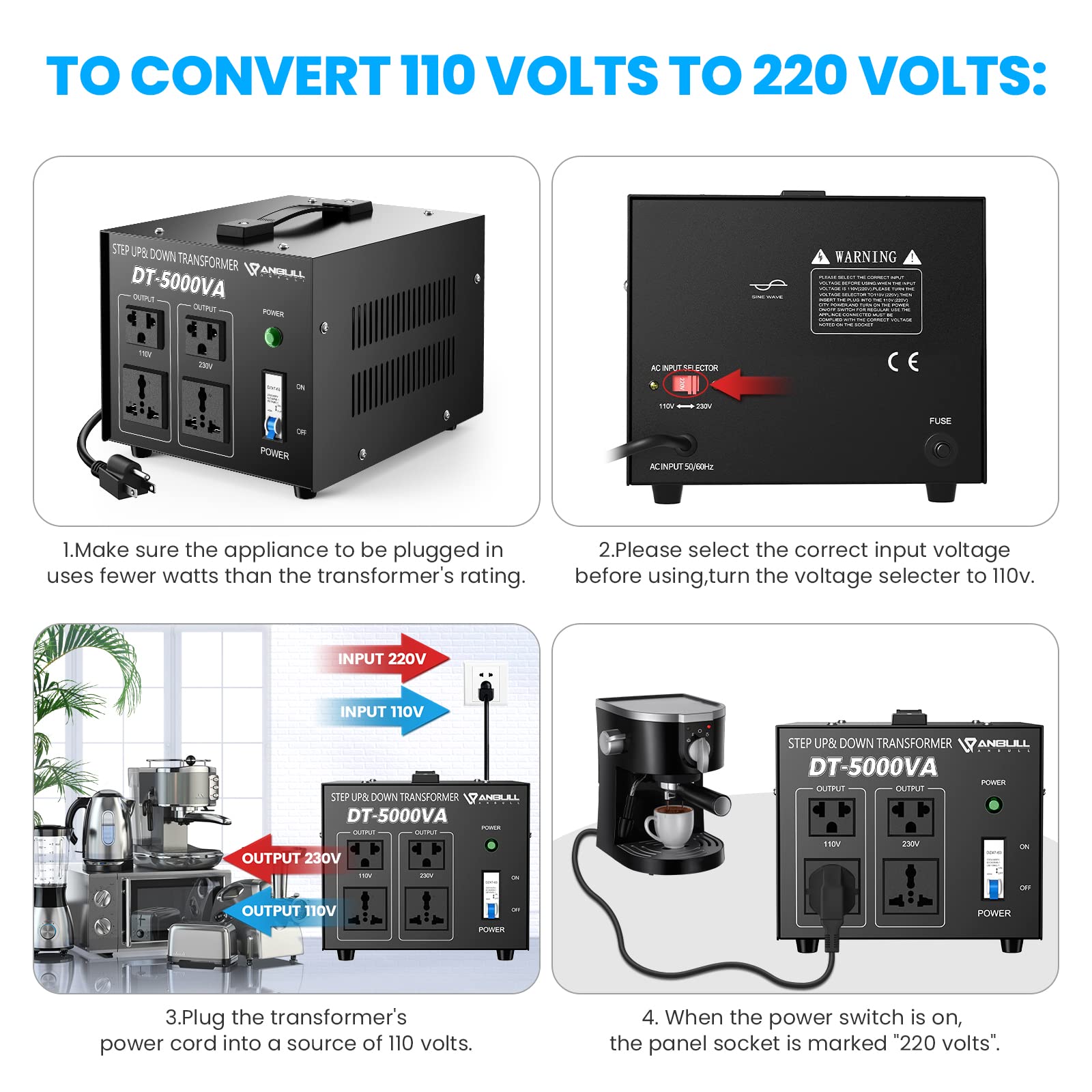 Anbull Voltage Converter 5000 Watt Voltage Transformer, Ac 110V/120V/220V/240V Power Converter   Heavy Duty Step Up/Step Down Vo