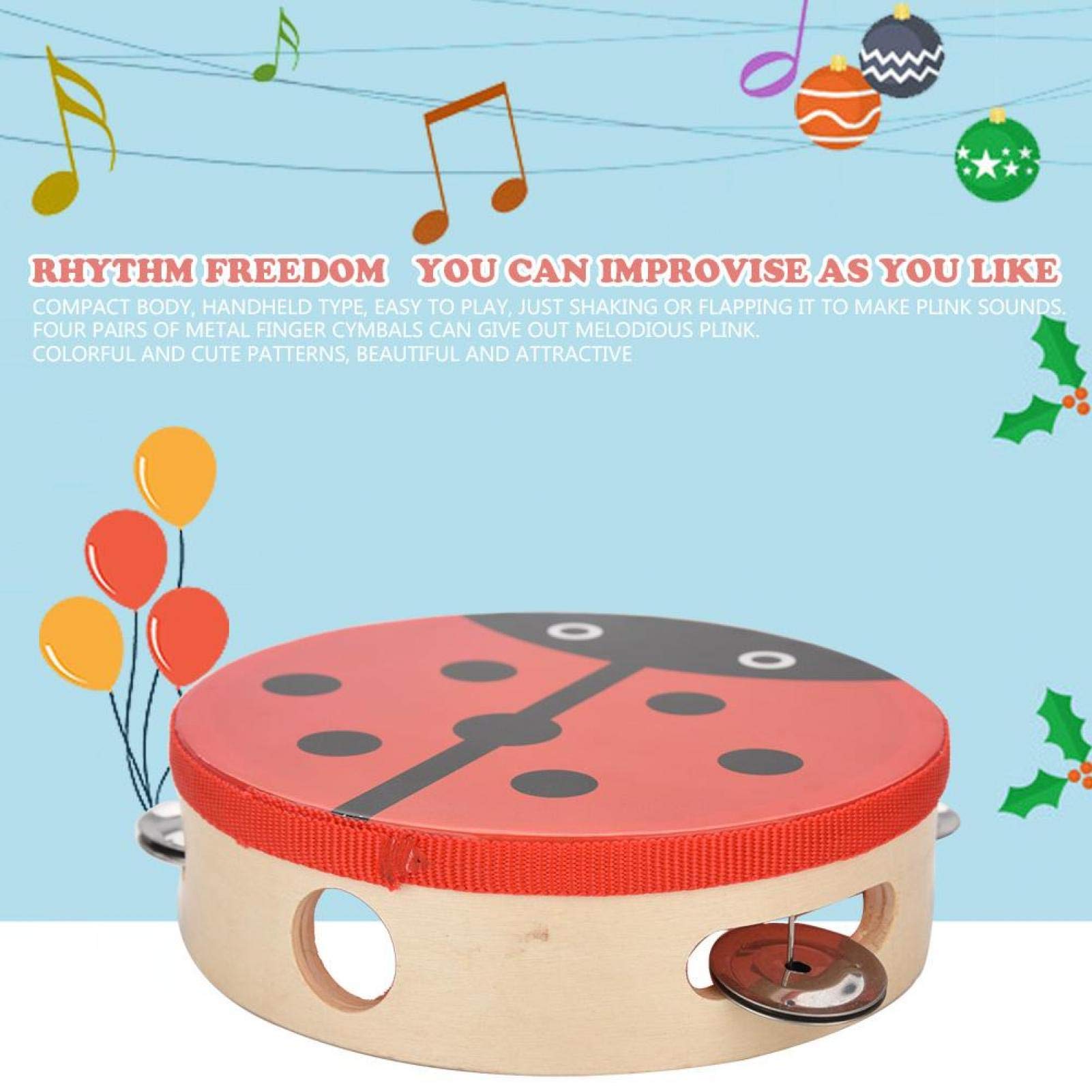 5.9 * 1.8inch Wooden Tambourine, Tambourine, for musical education for beginner for performance for training(Beetle)