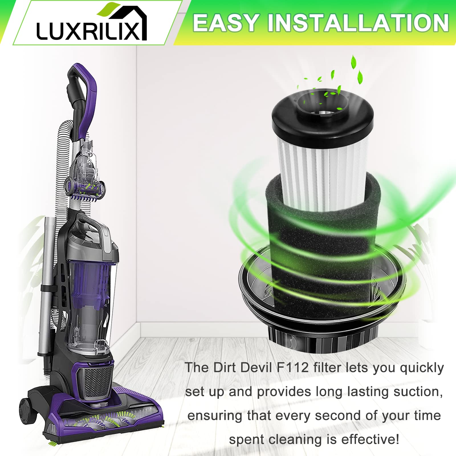 F112 Filter Replacement For Dirt Devil Endura F112 Replacement Odor Trapping Filter, Compatible With Dirt Devil F112 Ud20120Nc U