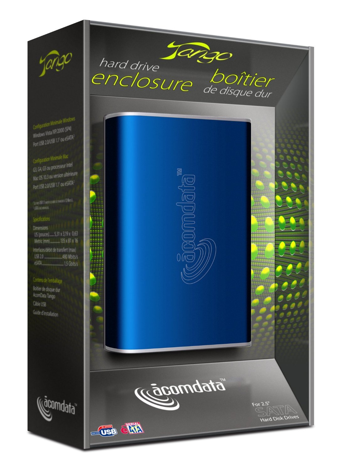 Acomdata Tango Usb 2.0/Esata 2.5 Inch Sata Hard Drive Enclosure Tngxxxuse Blu (Blue)