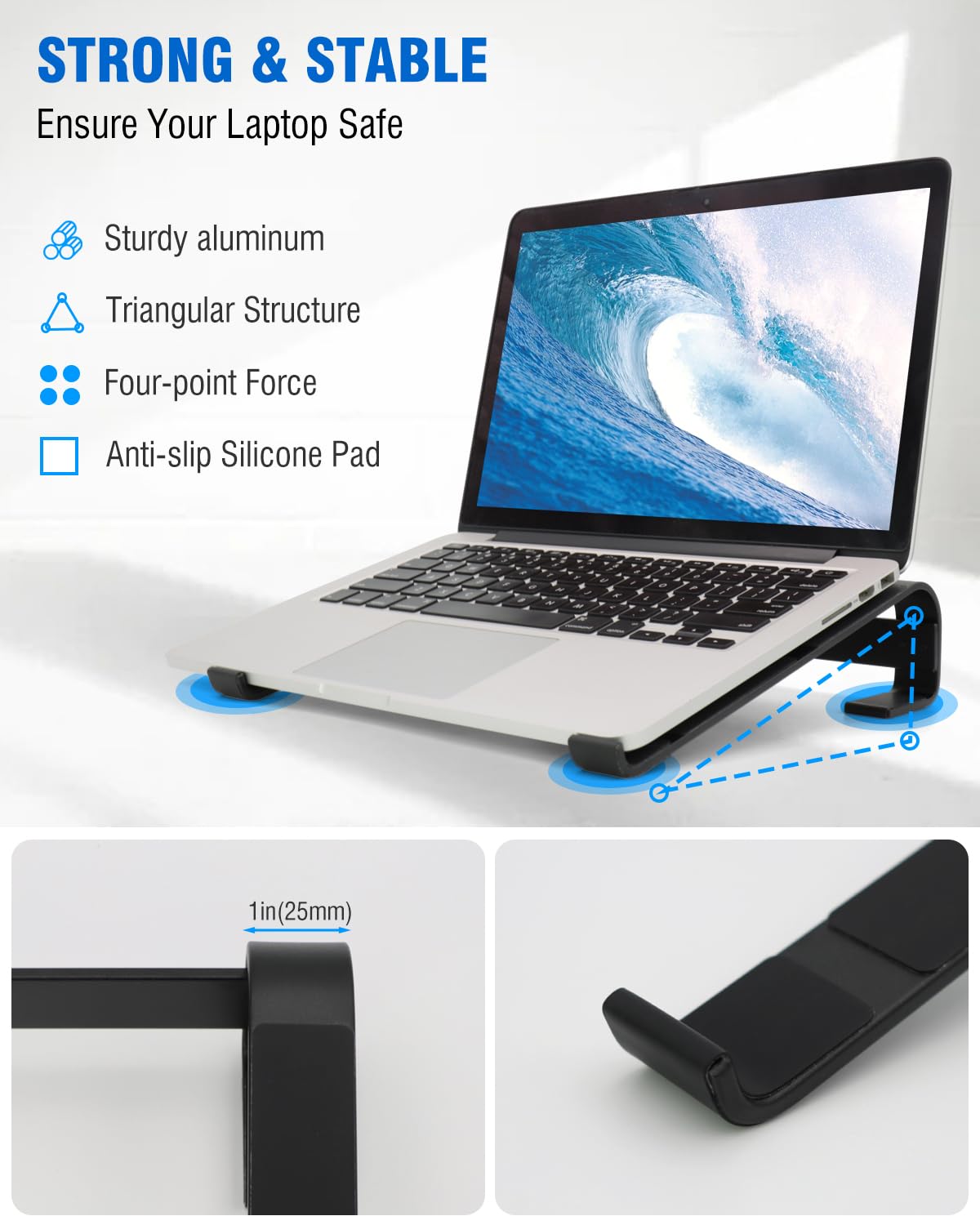 Kyqee Laptop Stand For Desk, Ergonomic Aluminum Laptop Riser, Sturdy Macbook Stand, Computer Stand Compatible With 12 13.3 14.2