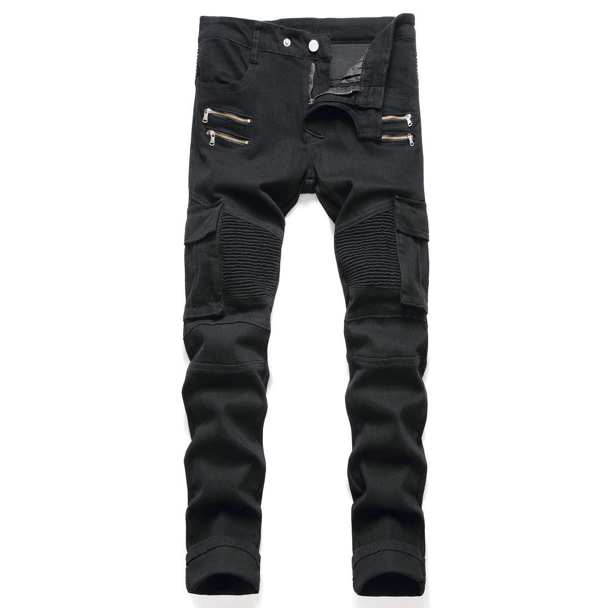 Aititia Mens Biker Zipper Deco Washed Straight Fit Jeans (38, 007 Black)