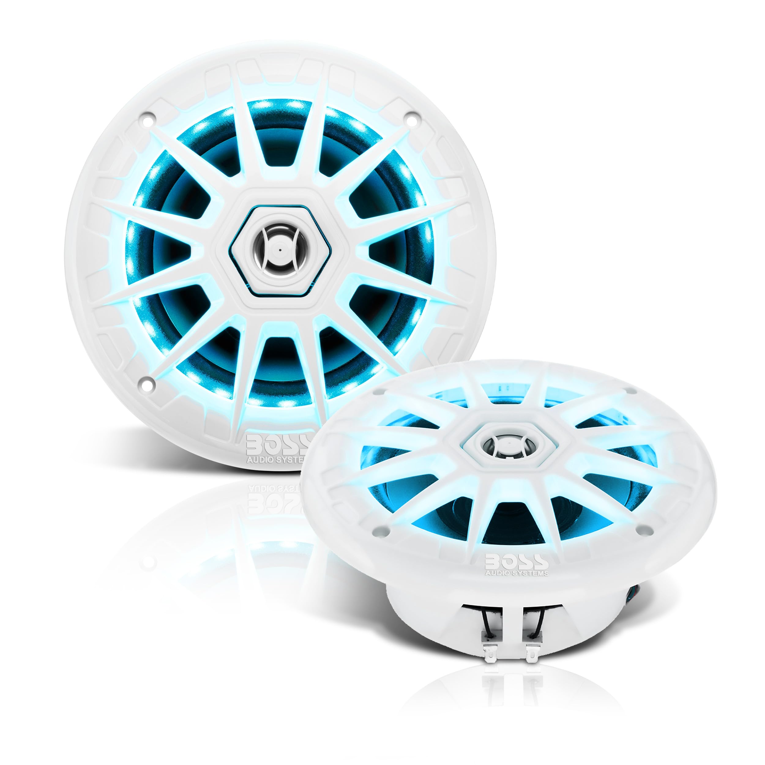 BOSS Audio Systems MRGB65 6.5 Inch Marine Boat Stereo Speakers - 200 Watts (per pair), Coaxial, 2 Way, Full Range, 4 Ohms, Multi