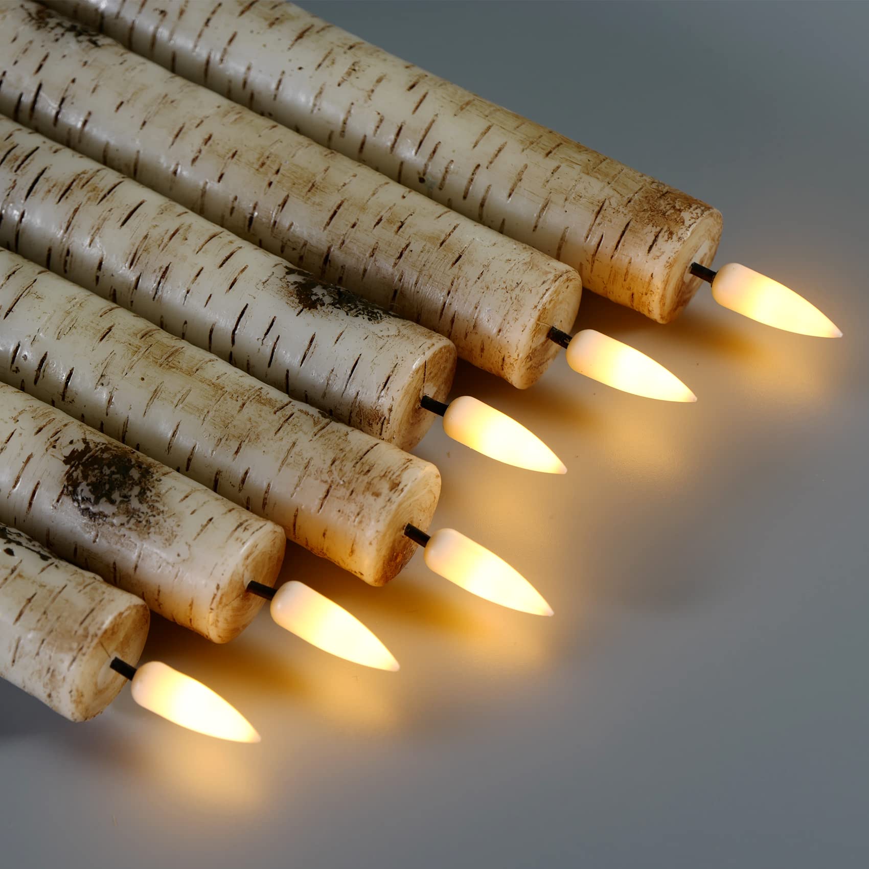 Eywamage Short Birch Bark Flameless Taper Candles With Remote, Flickering Wood Led Wax Candlesticks Set Of 6