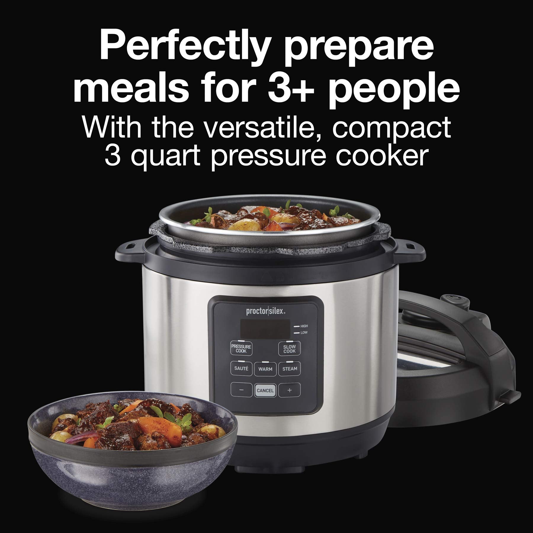 Proctor Silex Proctor Silex Simplicity 4 In 1 Electric Pressure Cooker, 3 Quart Multi Function With Slow Cook, Steam, Saut  , Ri