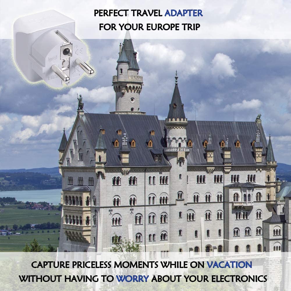 Ceptics Belgium, Finland, Spain Travel Adapter Plug   Type E/F   European   2 In 1   Light Weight   Perfect For Cell Phones, Cha