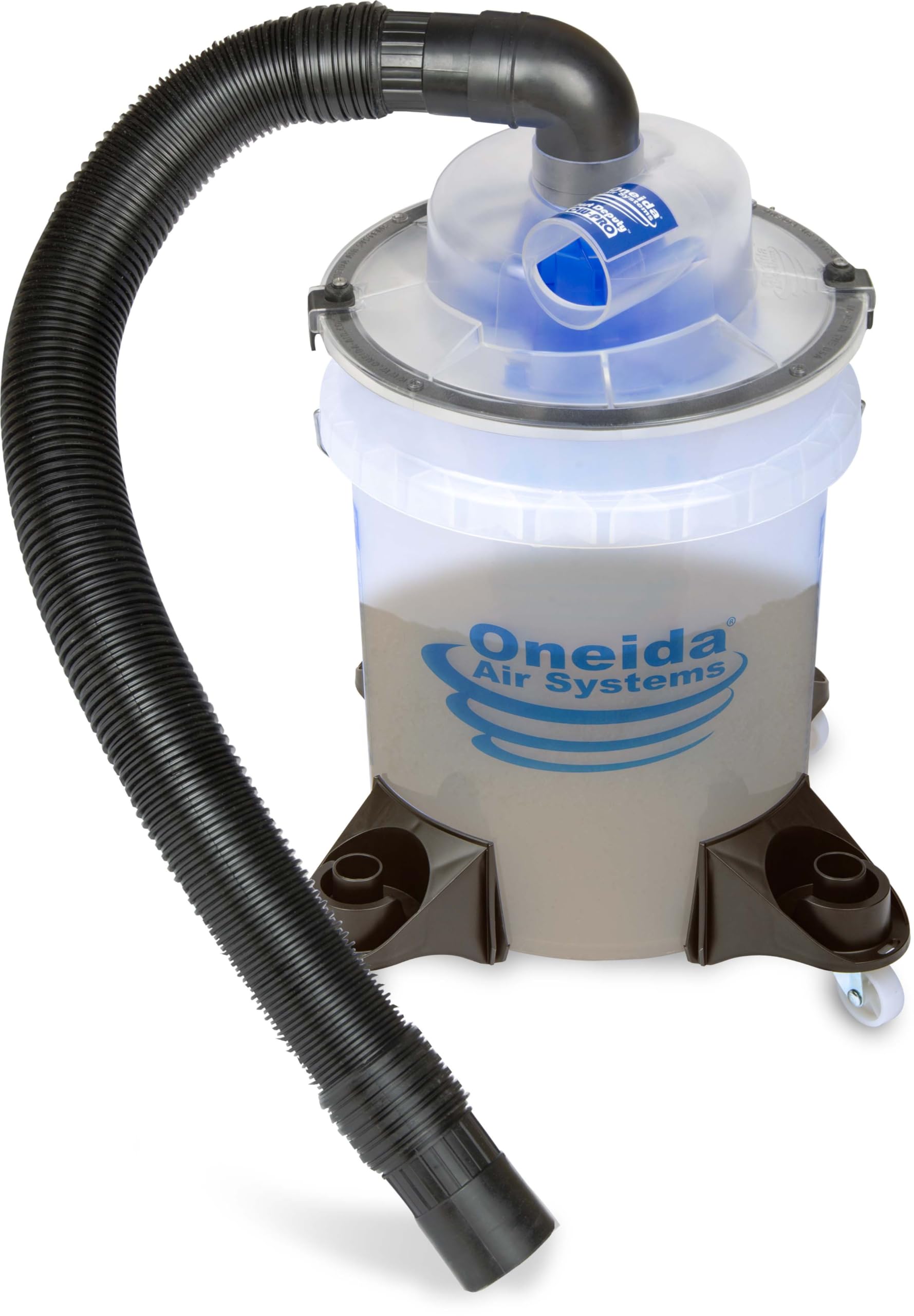 Oneida Dust Deputy Low Pro Deluxe Lid Dust Separator Kit With See Through 5 Gallon Clear Bucket & Casters For Wet/Dry Vacuums  