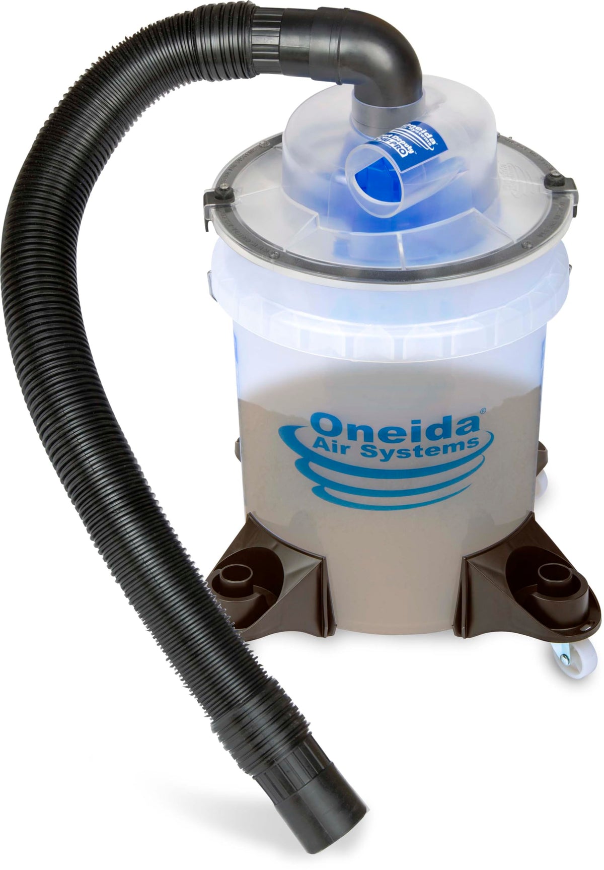 Oneida Dust Deputy Low Pro Deluxe Lid Dust Separator Kit With See Through 5 Gallon Clear Bucket & Casters For Wet/Dry Vacuums  