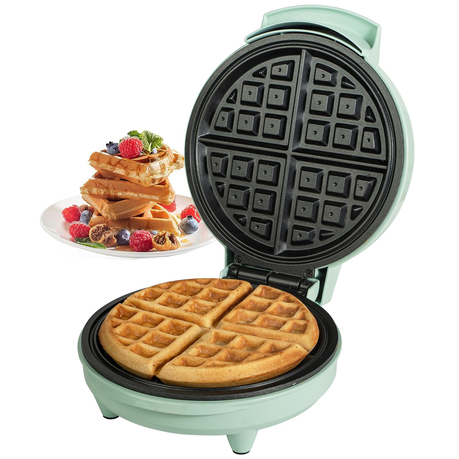 Primalite Classic 8 Waffle Maker Machine 700 Watts | Stainless Steel NonStick Cooking Plates & Cool Touch Handle | Belgian Rou