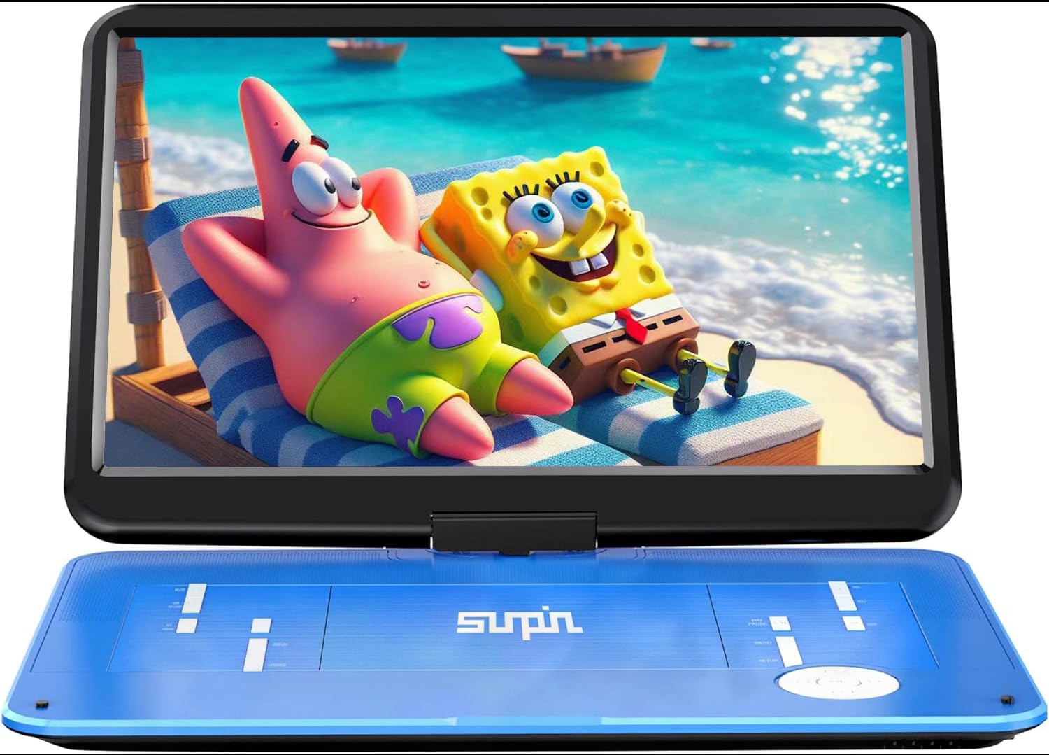 Sunpin 17.9' Portable Dvd Player With 15.6 Inch Large Hd Swivel Screen, Long Lasting Rechargeable Battery, Support Usb/Sd Card/Av In&Out And Multiple Disc Formats, Louder Stereo Speaker, Blue