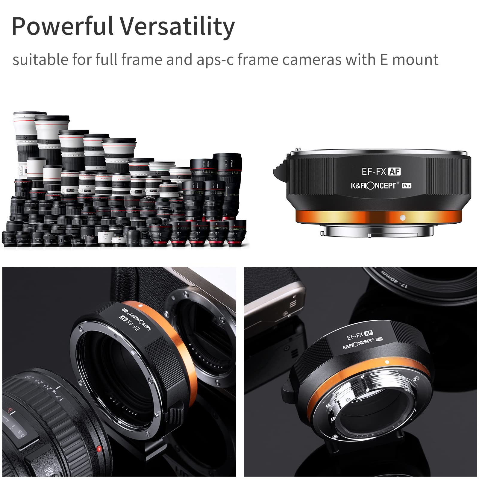 K&F Concept Auto Focus Ef/Ef S To Fx Lens Mount Adapter, Electronic Lens Mount Adapter Ring Compatible For Canon Ef Ef S Mount Lens To Fuji Fx Mount Cameras