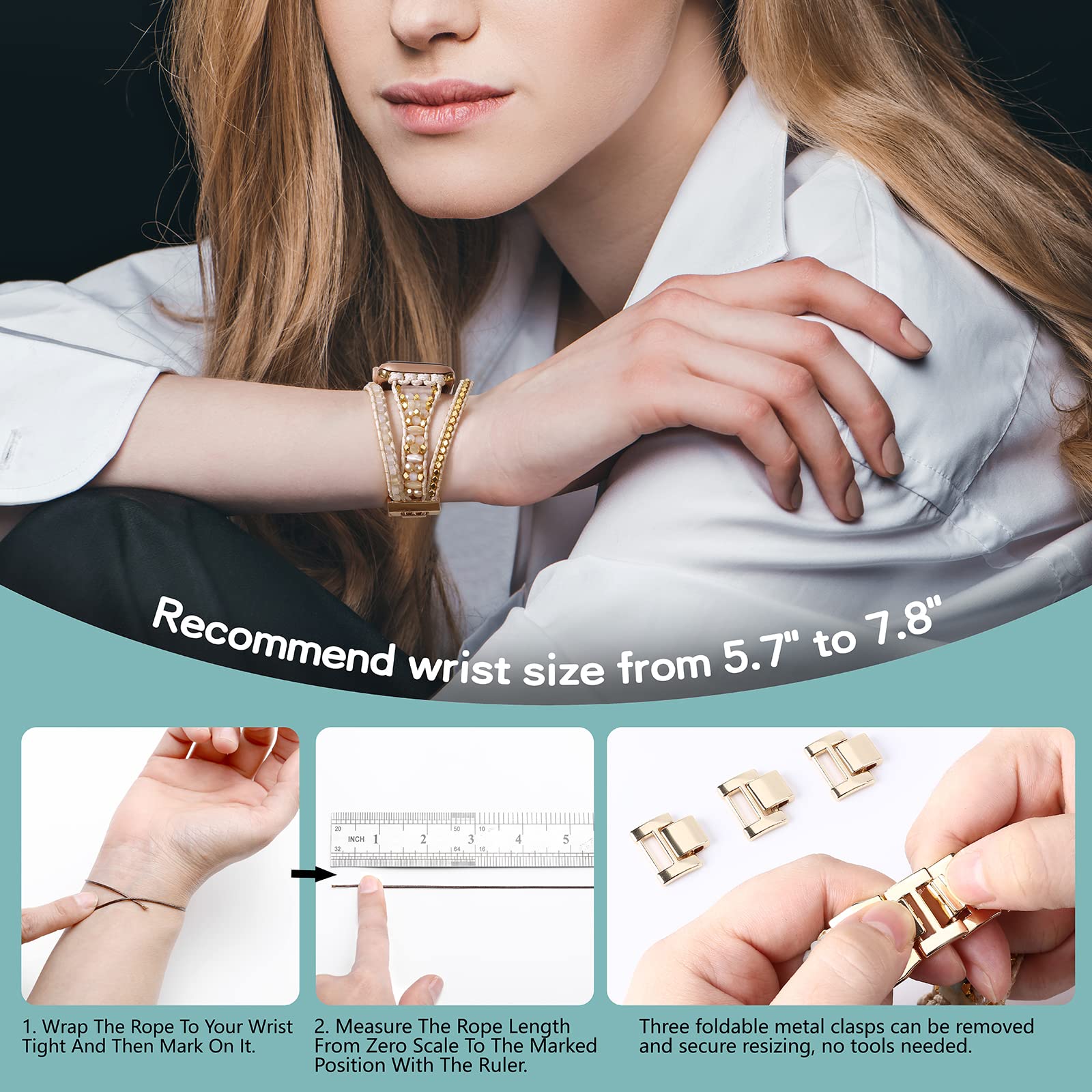 Urpanda Leather Beaded Band Compatible With Apple Watch Bracelet Band 44Mm 42Mm 45Mm 49Mm Crystal Boho Wrap Apple Watch Strap Re