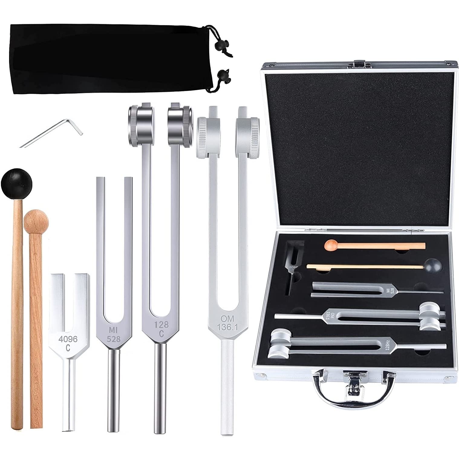 4Pcs Tuning Fork Medical Sound Healing Set(128Hz, Om 136.1Hz, Mi 528Hz, 4096Hz), Tuning Fork Chakra Solfeggio Meditation Biofiel