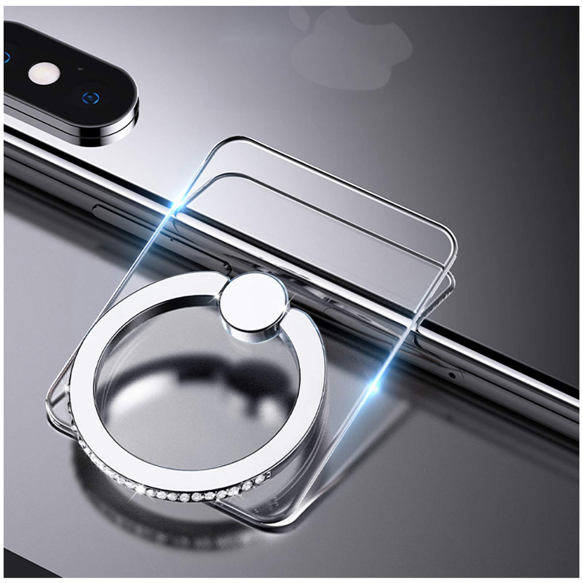 Yinhexi 2 Pcs Transparent Phone Ring Stand Holder Cell Phone Ring Holder Finger Grip 360 Degree Rotation (Silver & Diamond 2)