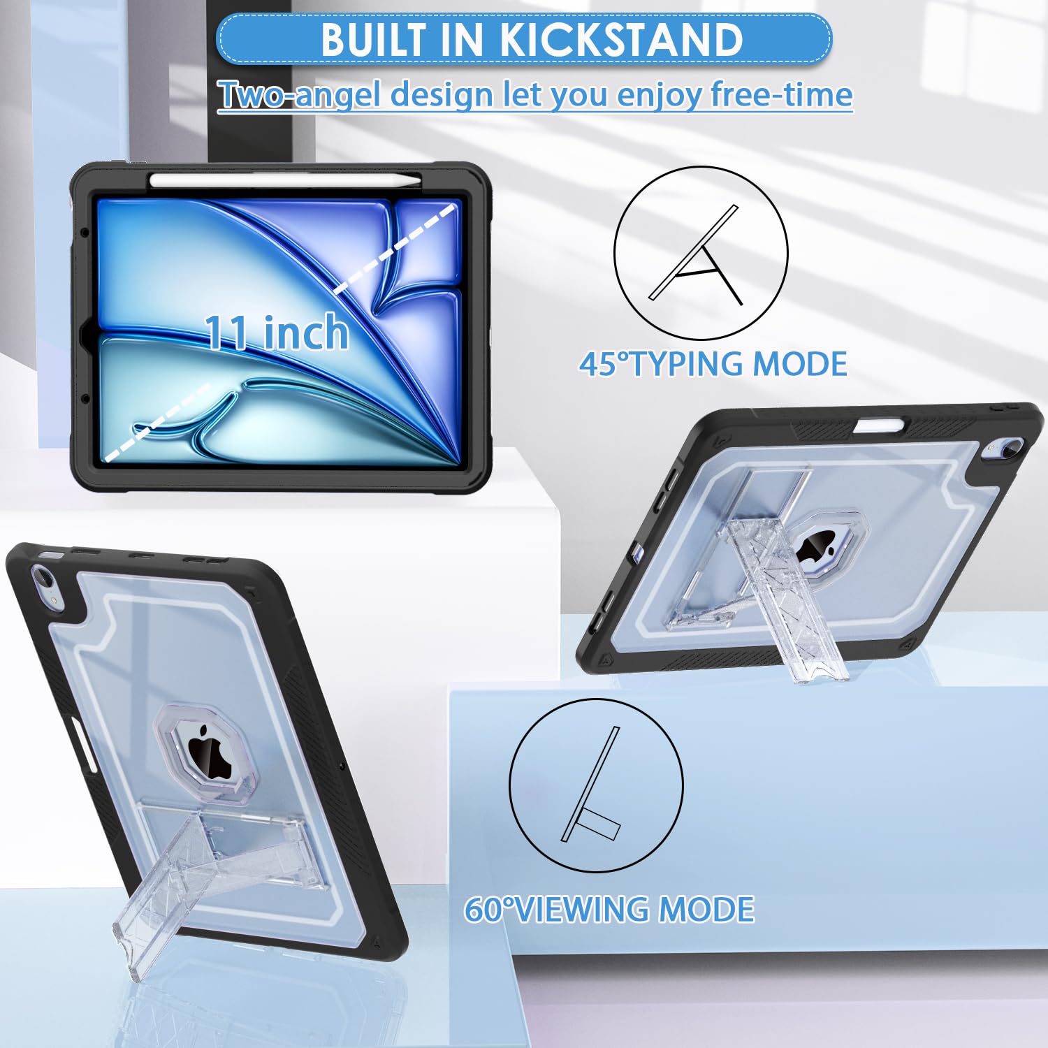 Zonefoker For Ipad Air 11 Inch Case 6Th/5Th/4Th Generation M2 11 Inch 2024/2022/2020 Case, Slim Cover For Kids With Pencil Holde