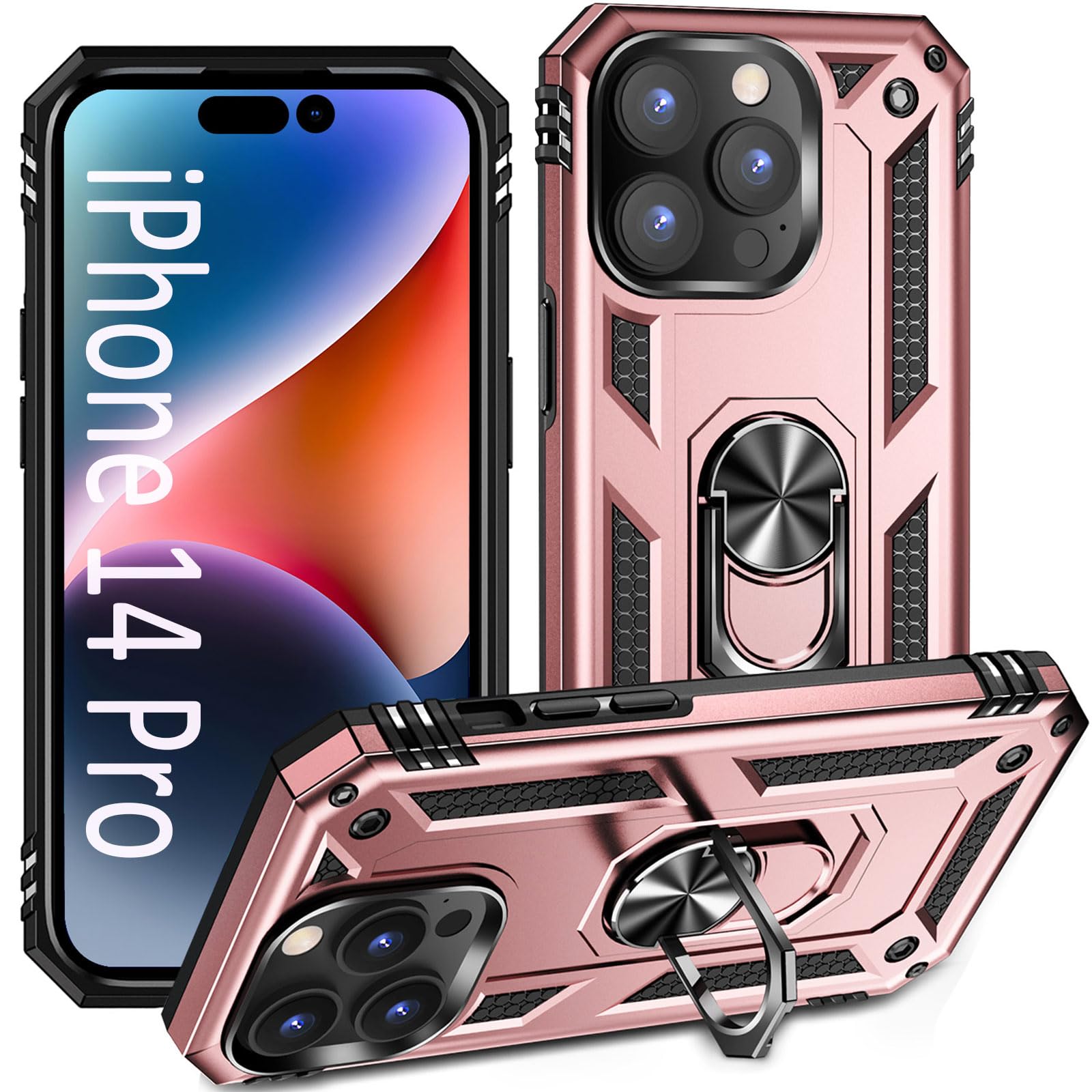 Addit Phone Case For Iphone 14 Pro Case Iphone 14 Pro Phone Case Woman, With Ring Holder Stand, Support Magnet Car Mount, Milita