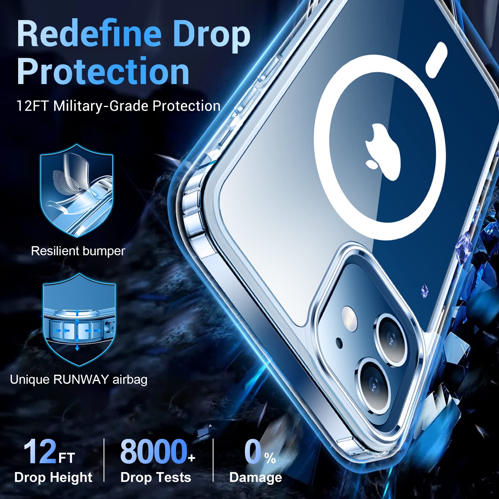 Temdan Magnetic Case For Iphone 12 Case For Iphone 12 Pro Case,[Compatible With Magsafe][2 Pcs Glass Screen Protector] [Not Yell