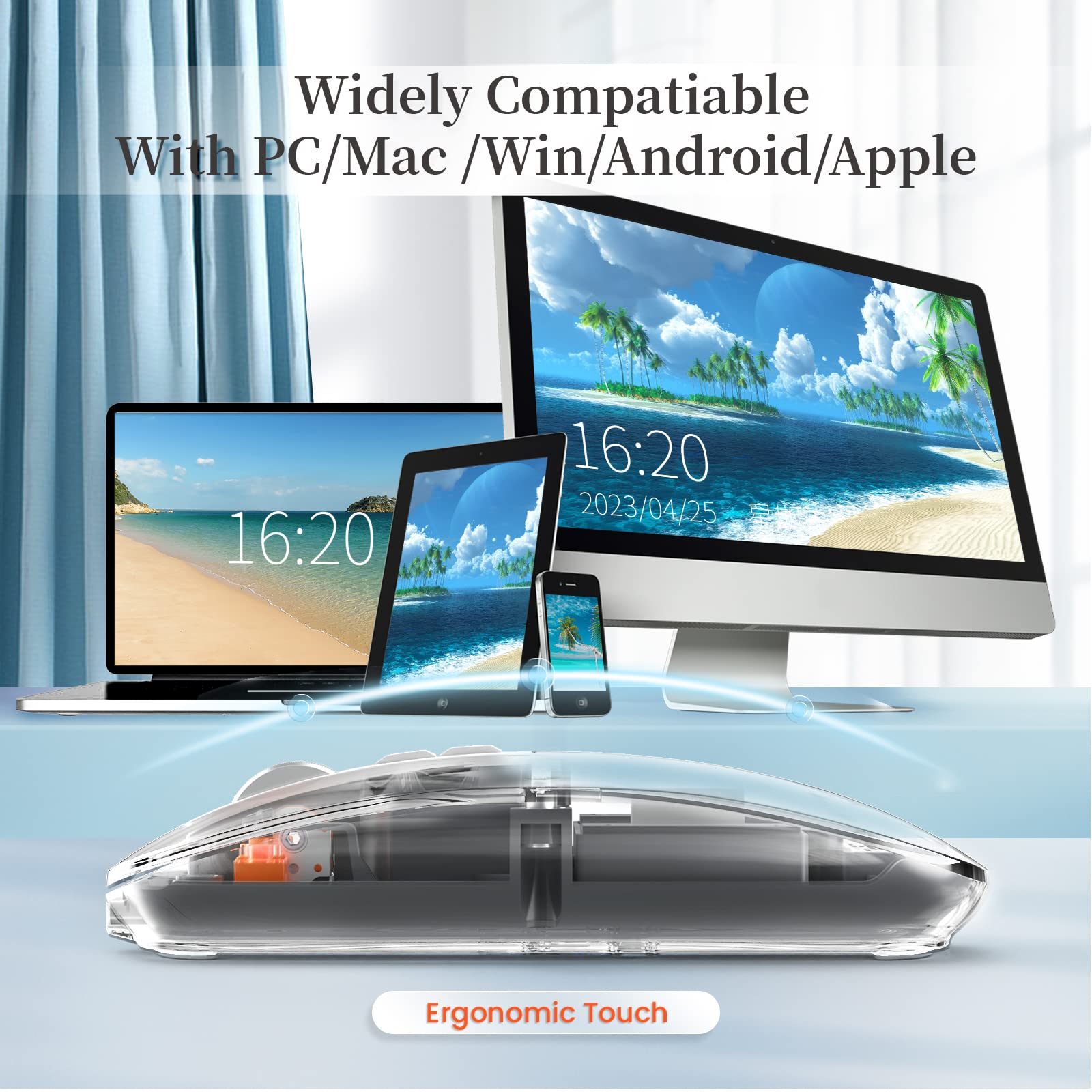A.Jazz Wireless Bluetooth5.1&2.4G Mini Lightweight Mouse,Transparent Clear Cool,Rechargeable Silent Computer Mice,Nano Usb C Rec