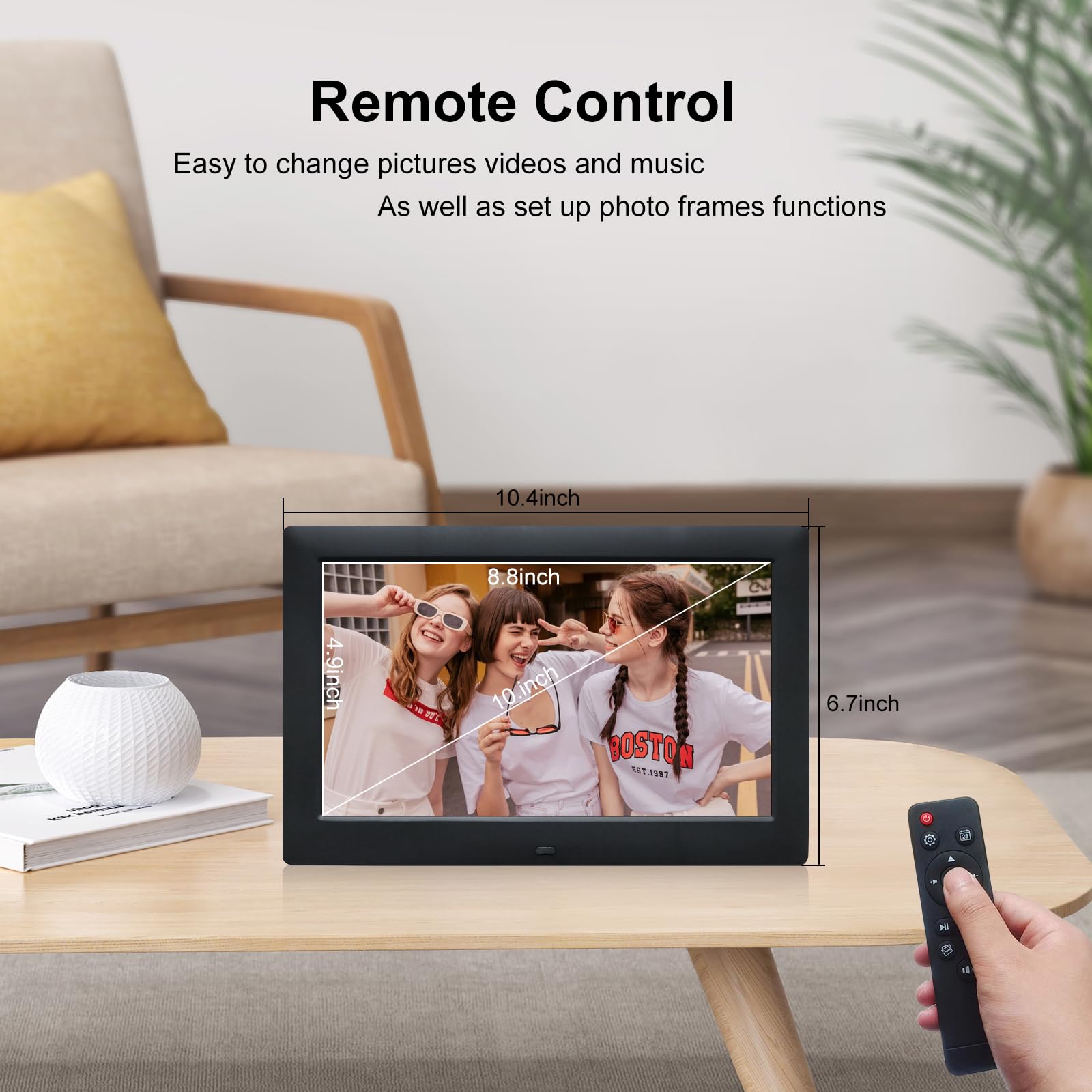 10 Inch Digital Picture Frame,Digital Photo Frames Ips Hd Screen With Remote Control,Support Video And Music,Slideshow,4 Windows