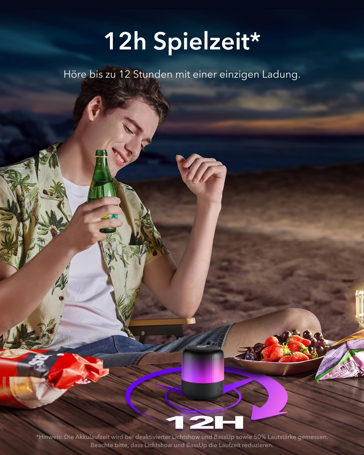 Soundcore Glow Mini Portable Speaker By Anker, Bluetooth Speaker With 360 Sound, Light Show, 12H Battery, Customizable Eq And Li