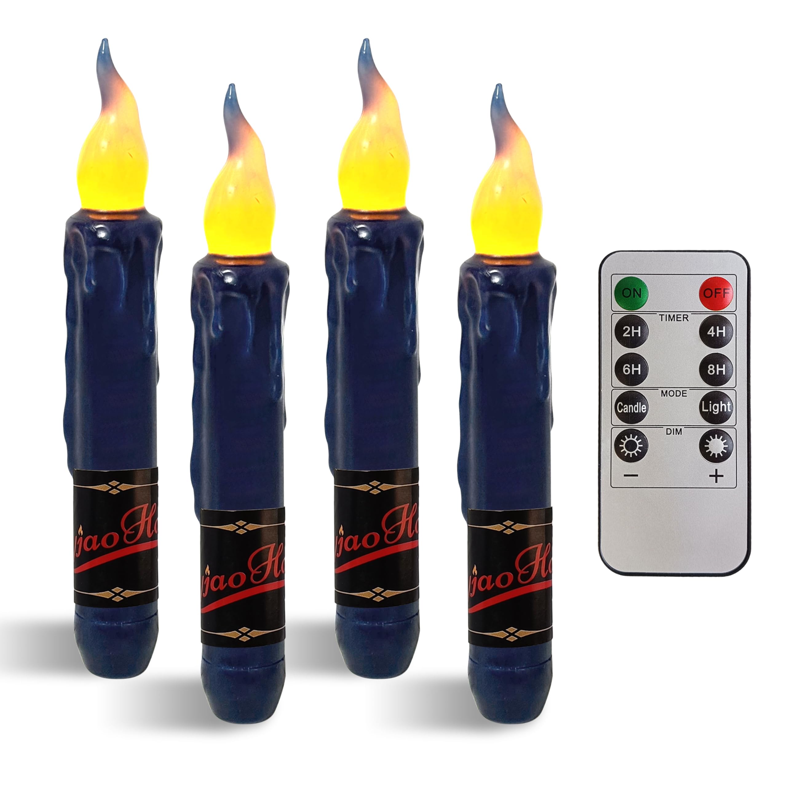NjaoHoo Real Wax LED Flameless Navy Short Taper Candles with Remote, 6.7 Inches Candlesticks, Dripless Battery Operated Flame Ru