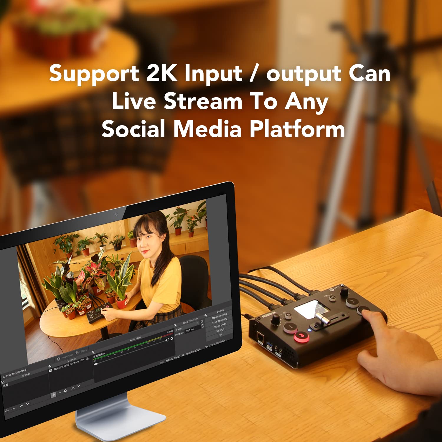 Rgblink Mini Video Mixer Switcher With 4 X Hdmi Inputs 2K Input/Output Real Time Live Streaming, Support Output 6 Pictures Pvw A